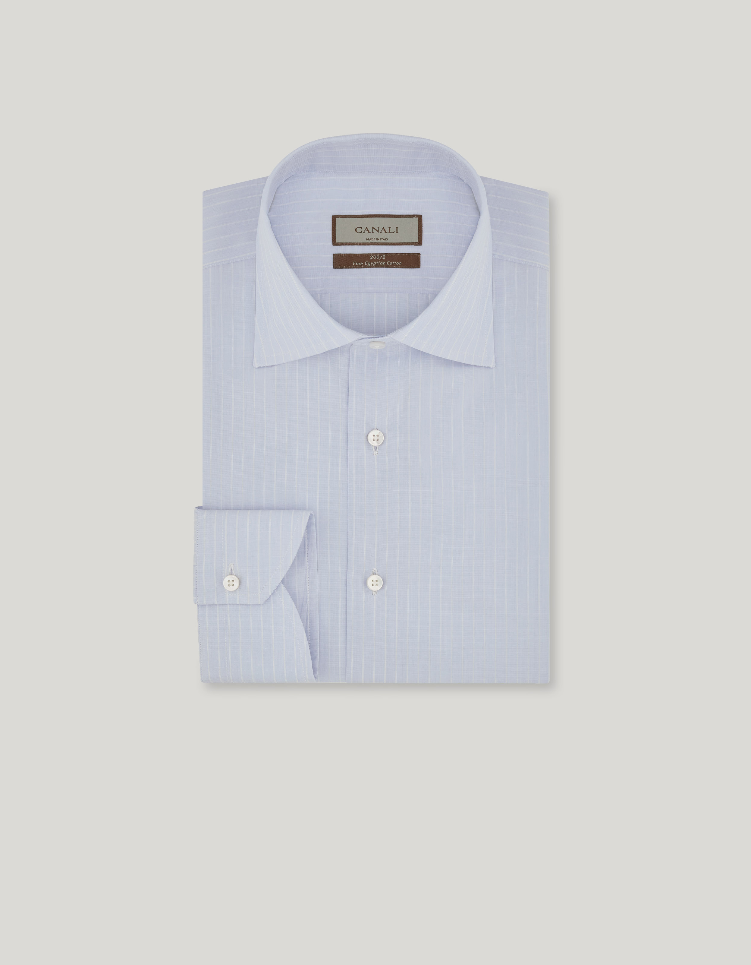 Light blue and white cotton shirt with mother-of-pearl buttons 