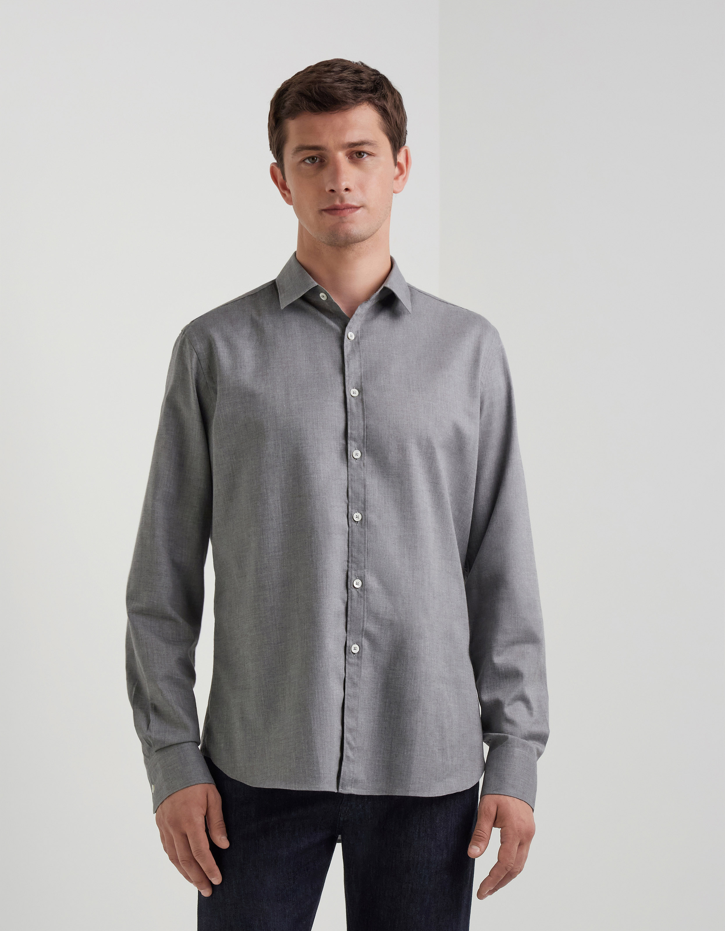 Casual regular fit micro-structured cotton shirt