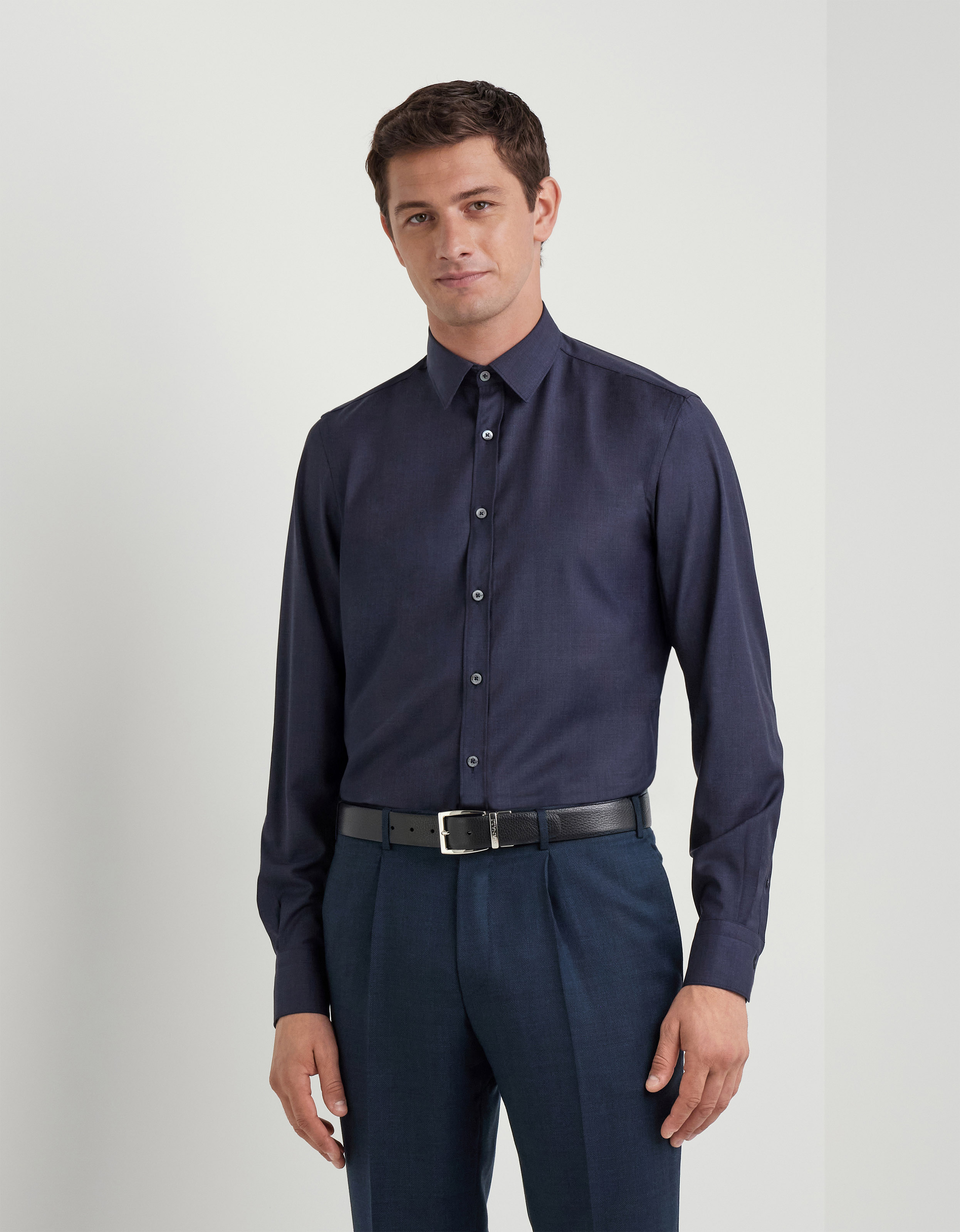 Casual regular fit Impeccabile navy blue wool shirt