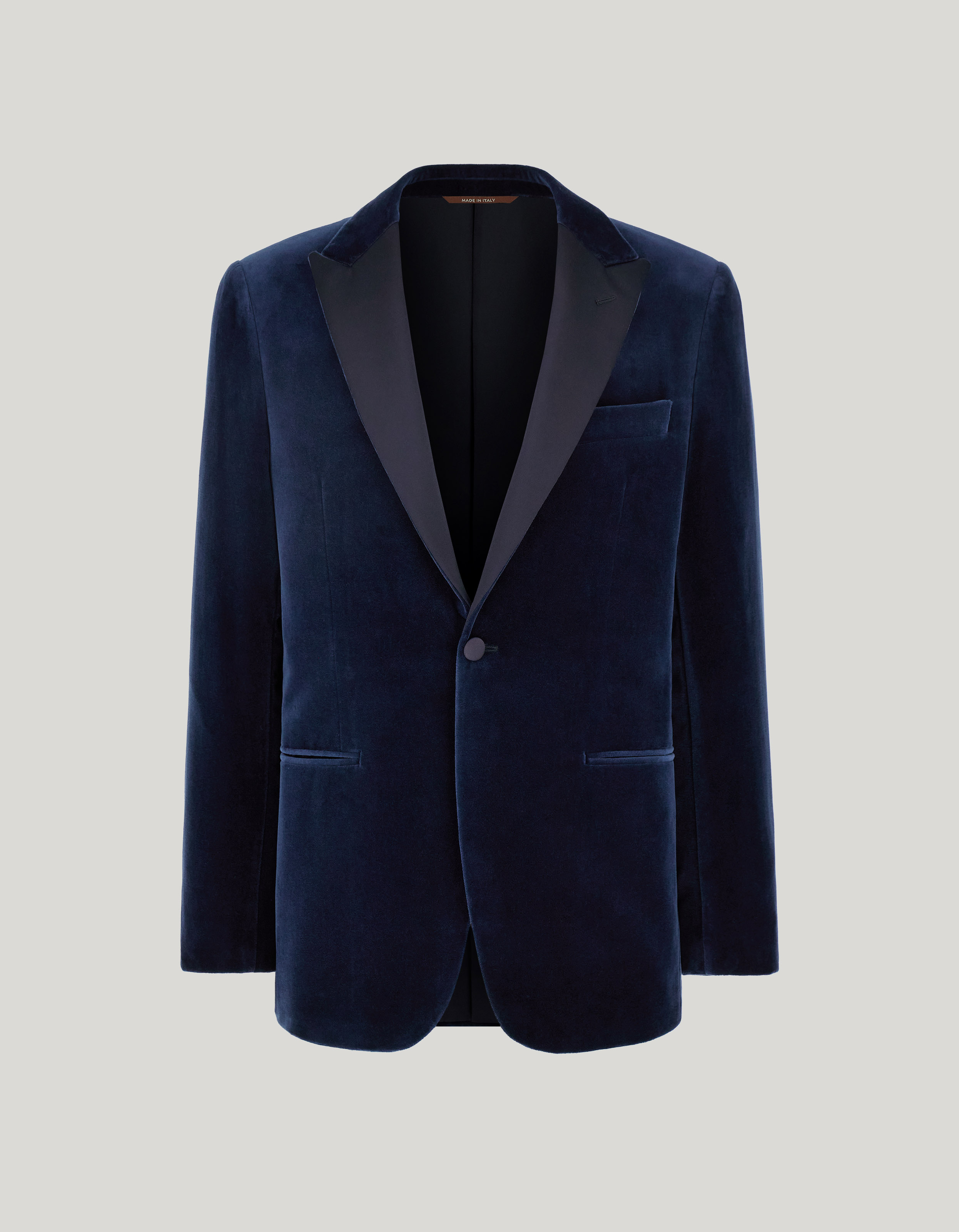 Blue cotton velvet tuxedo jacket 