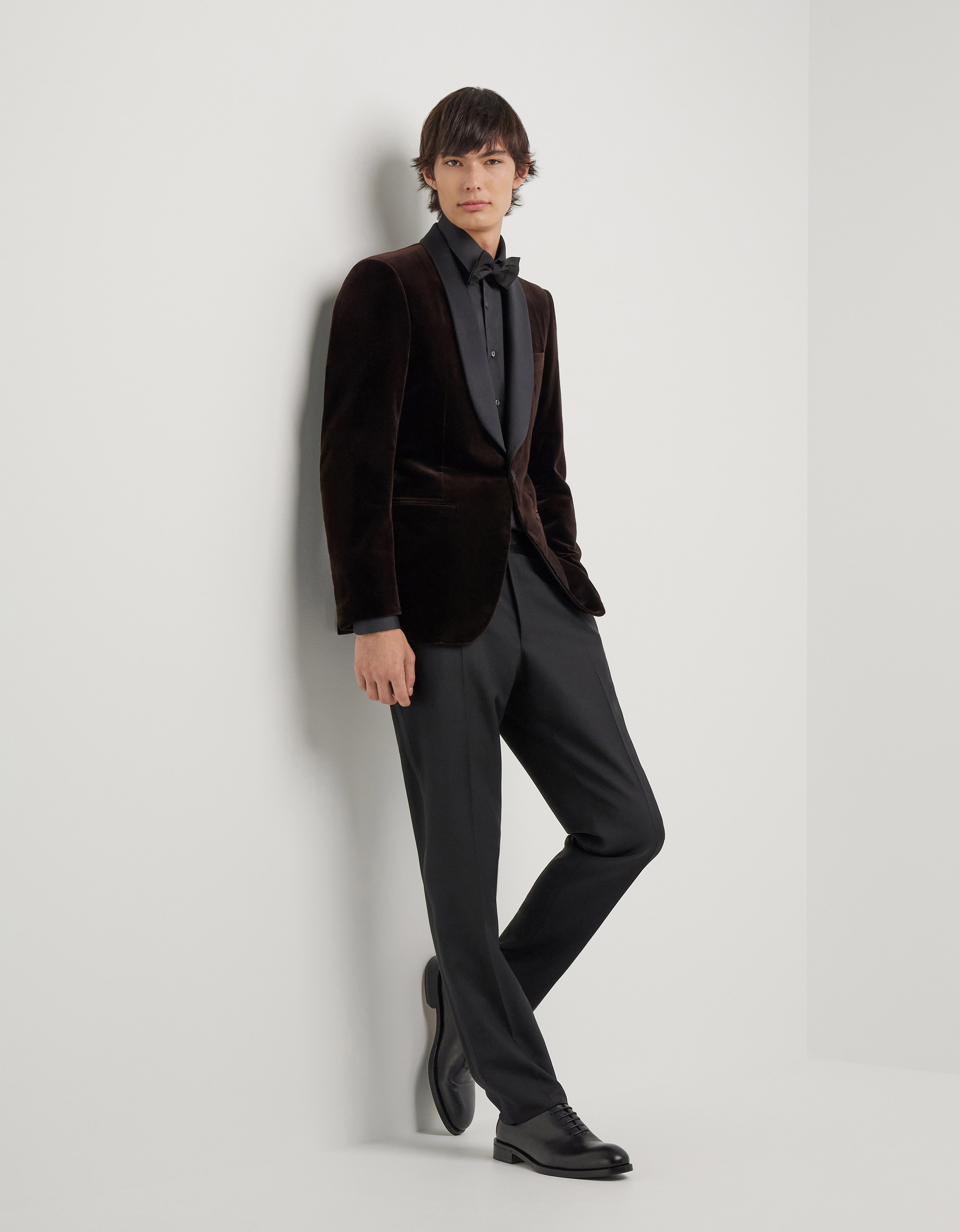 Brown cotton velvet tuxedo jacket
