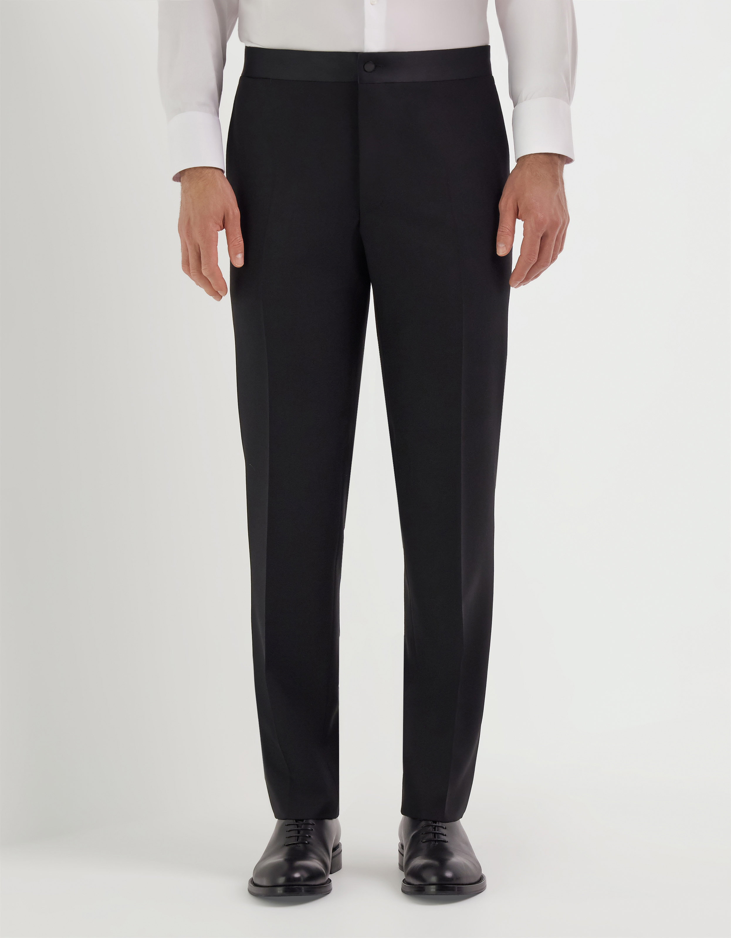 Black trousers in pure wool with satin side stripe
