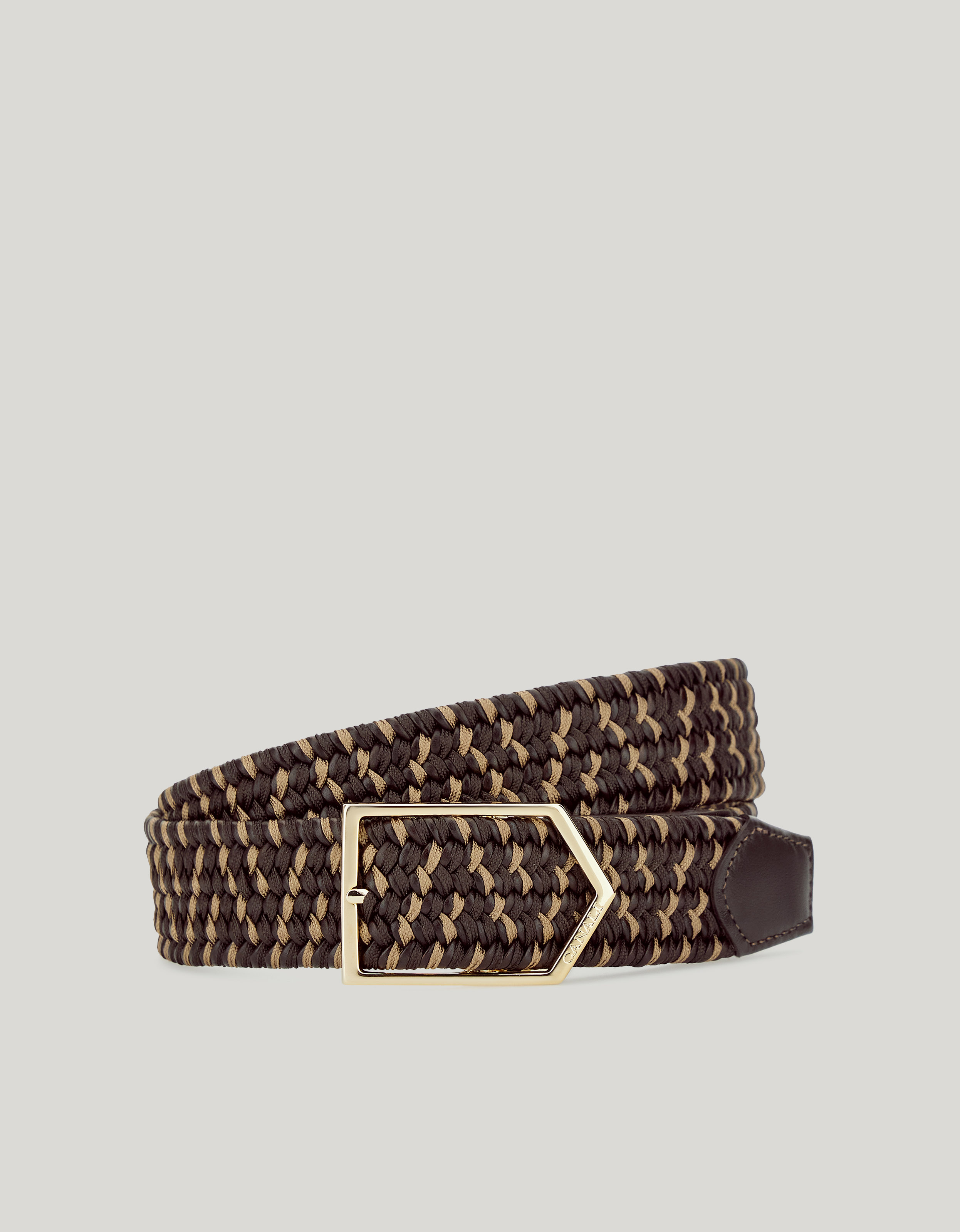Dark brown regenerated leather braided belt with Canali buckle 