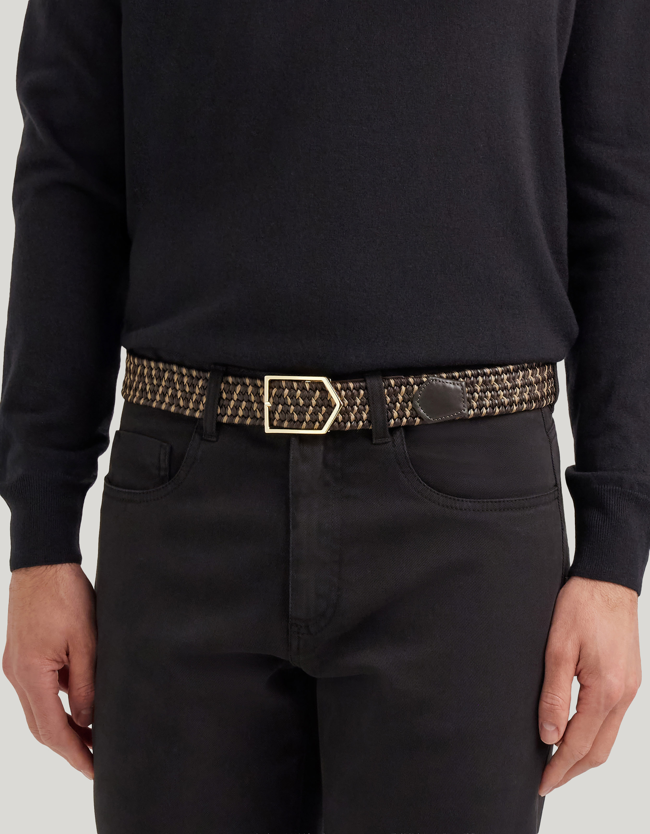 Dark brown regenerated leather braided belt with Canali buckle