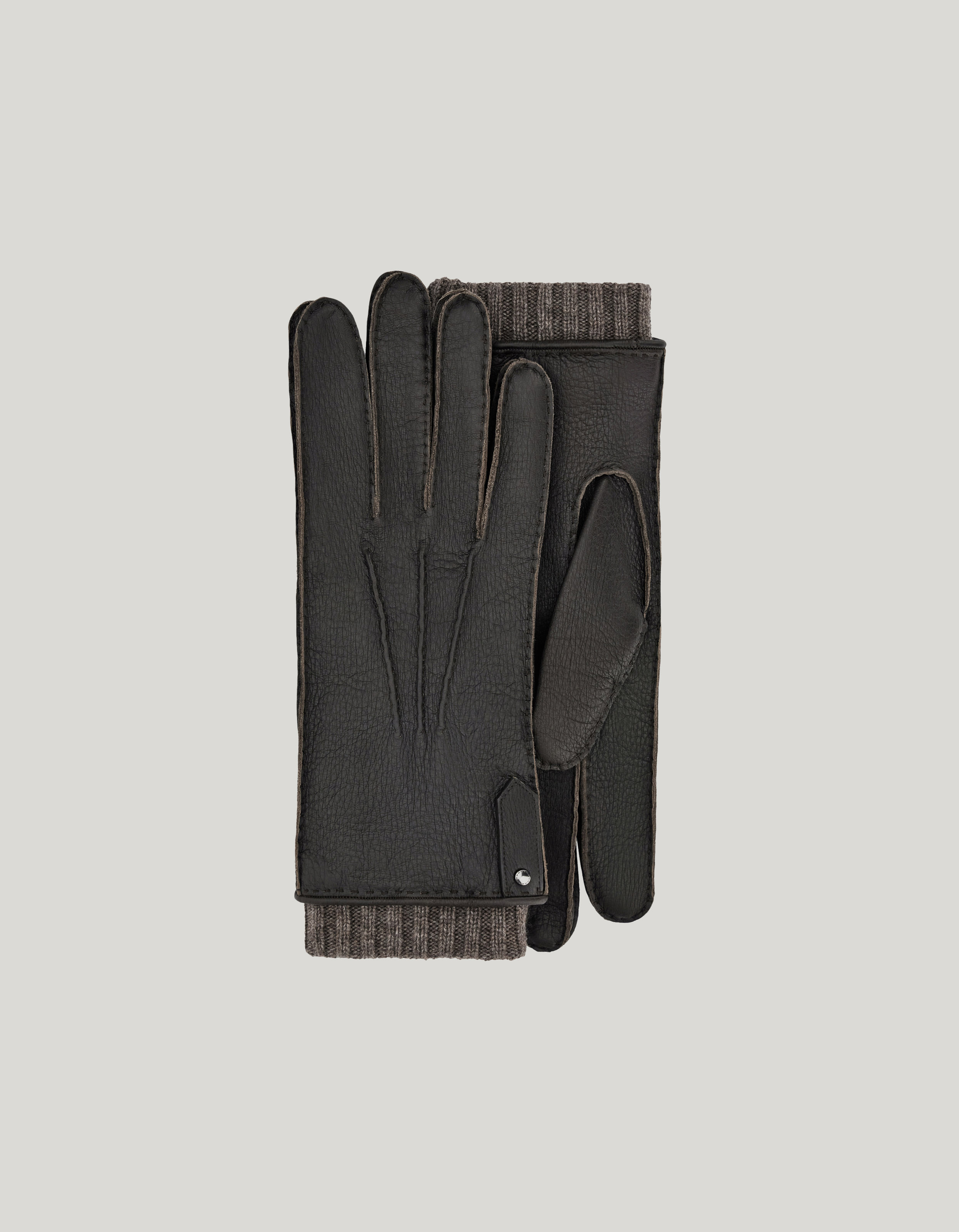 Dark brown deerskin gloves with rivet and cashmere lining 