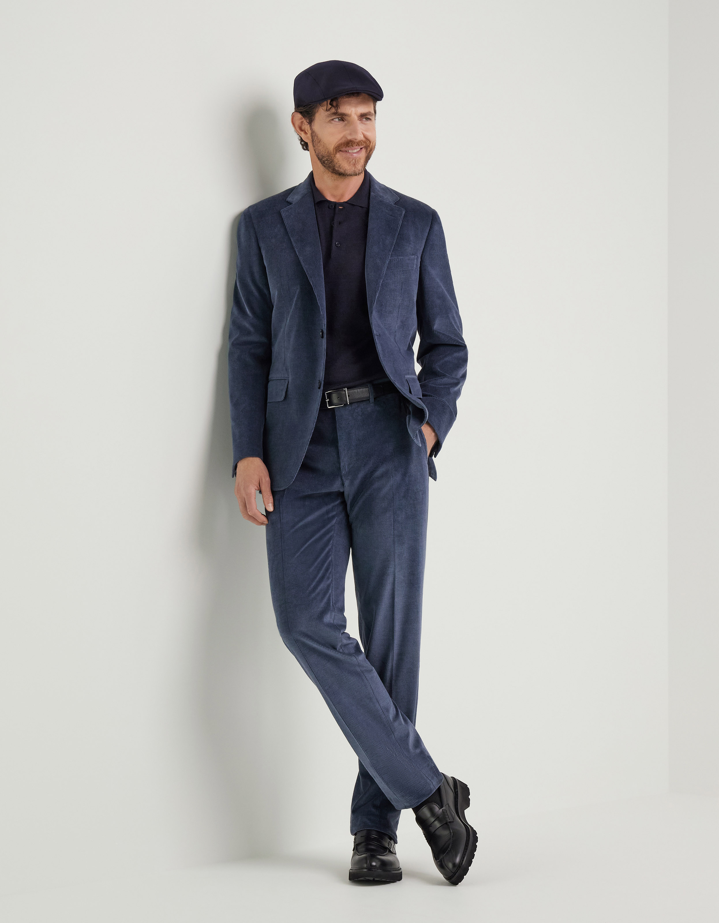 Blue stretch cotton and cashmere jacket