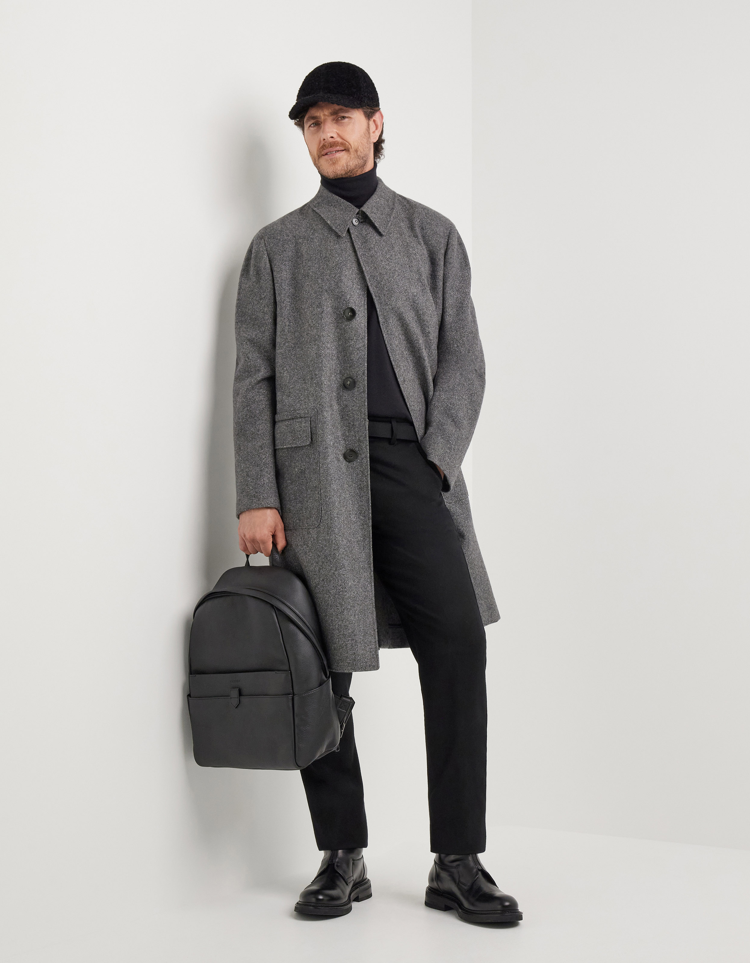 Canali Nuvola gray silk wool coat