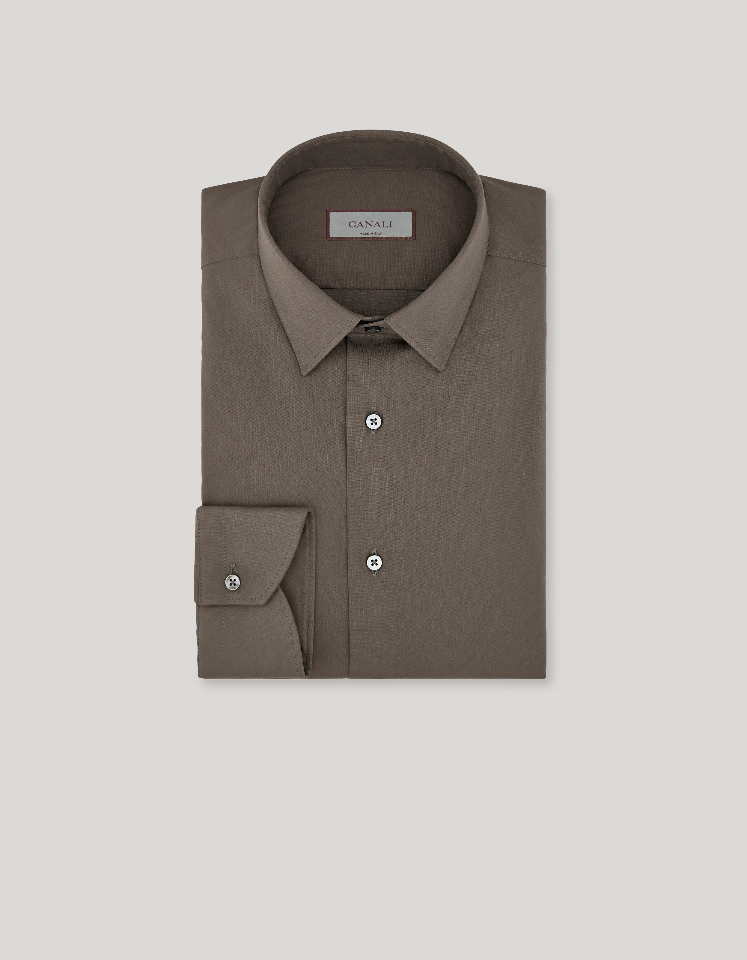 Regular fit shirt in brown stretch cotton 