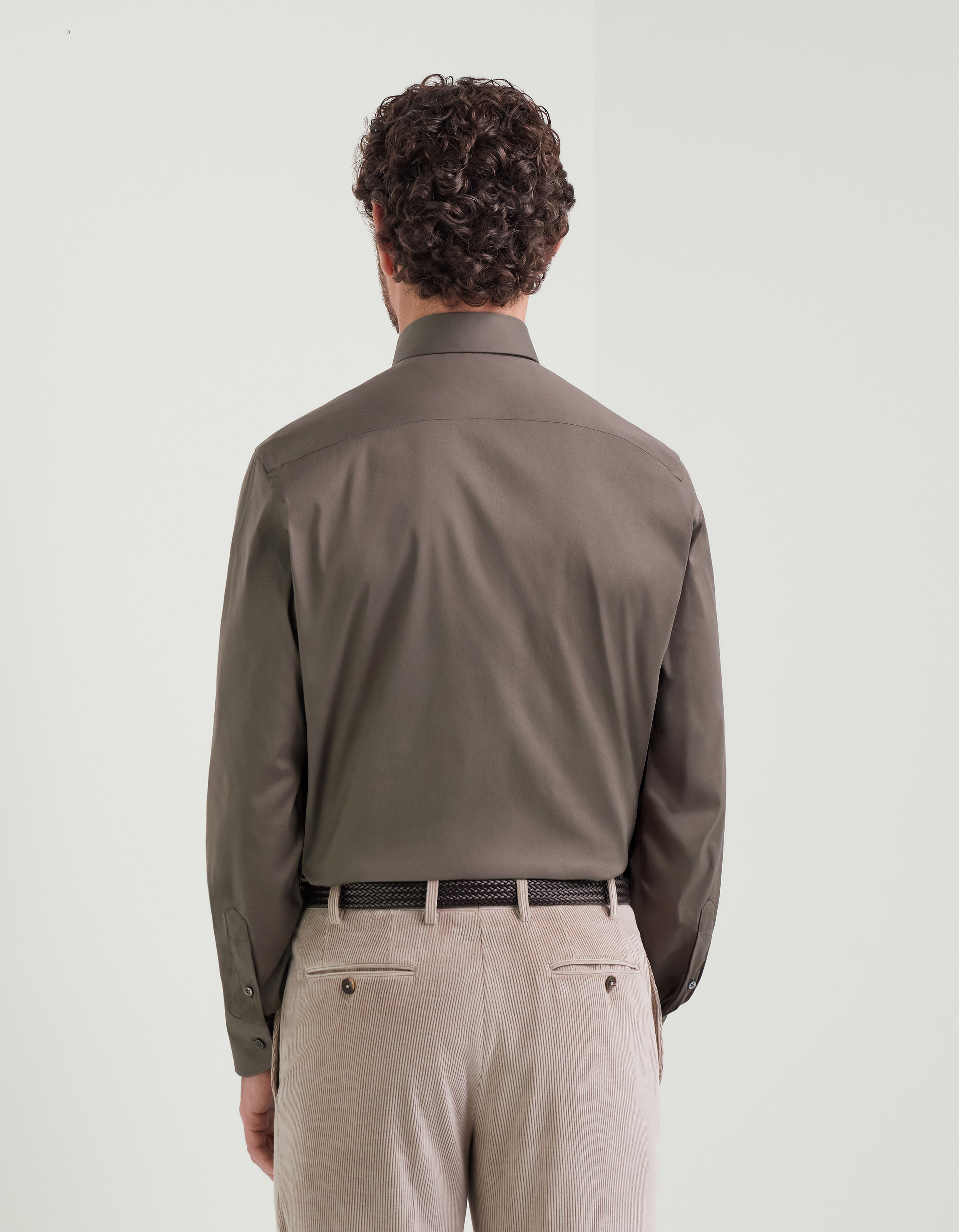 Regular fit shirt in brown stretch cotton
