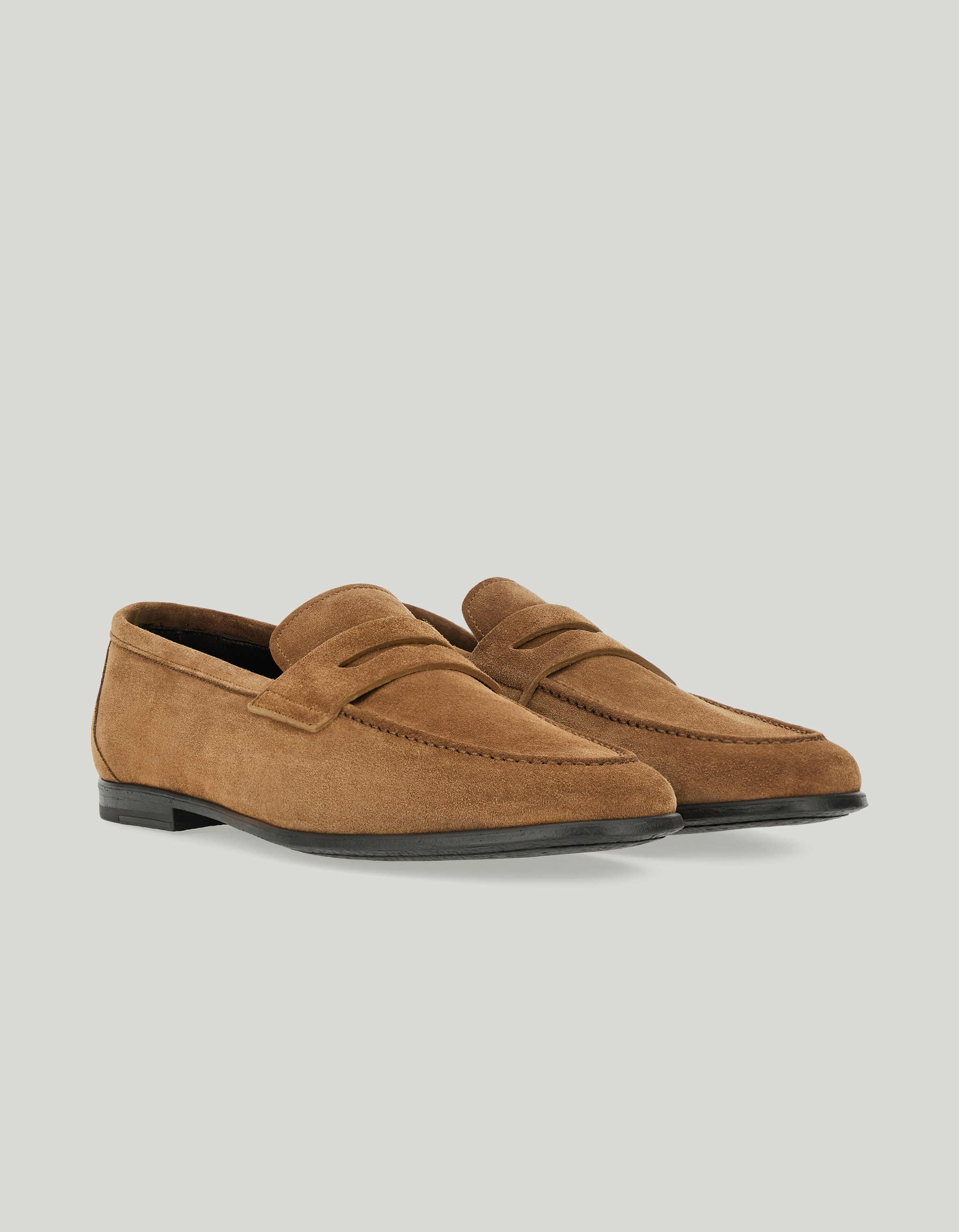 Cigar suede penny loafer with leather-effect rubber sole 