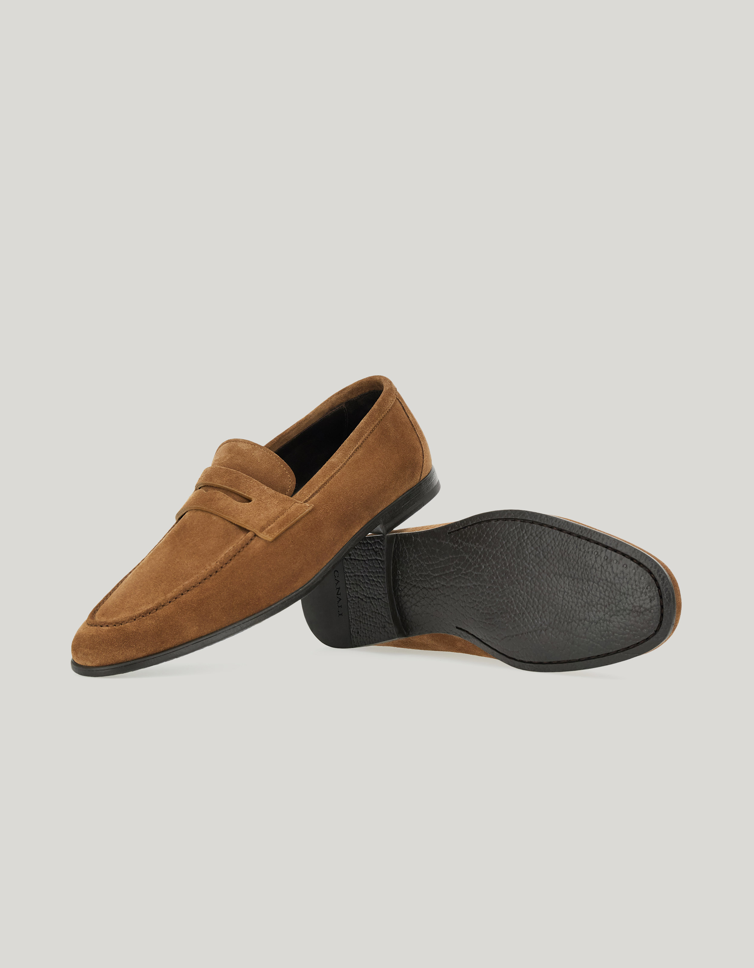 Cigar suede penny loafer with leather-effect rubber sole