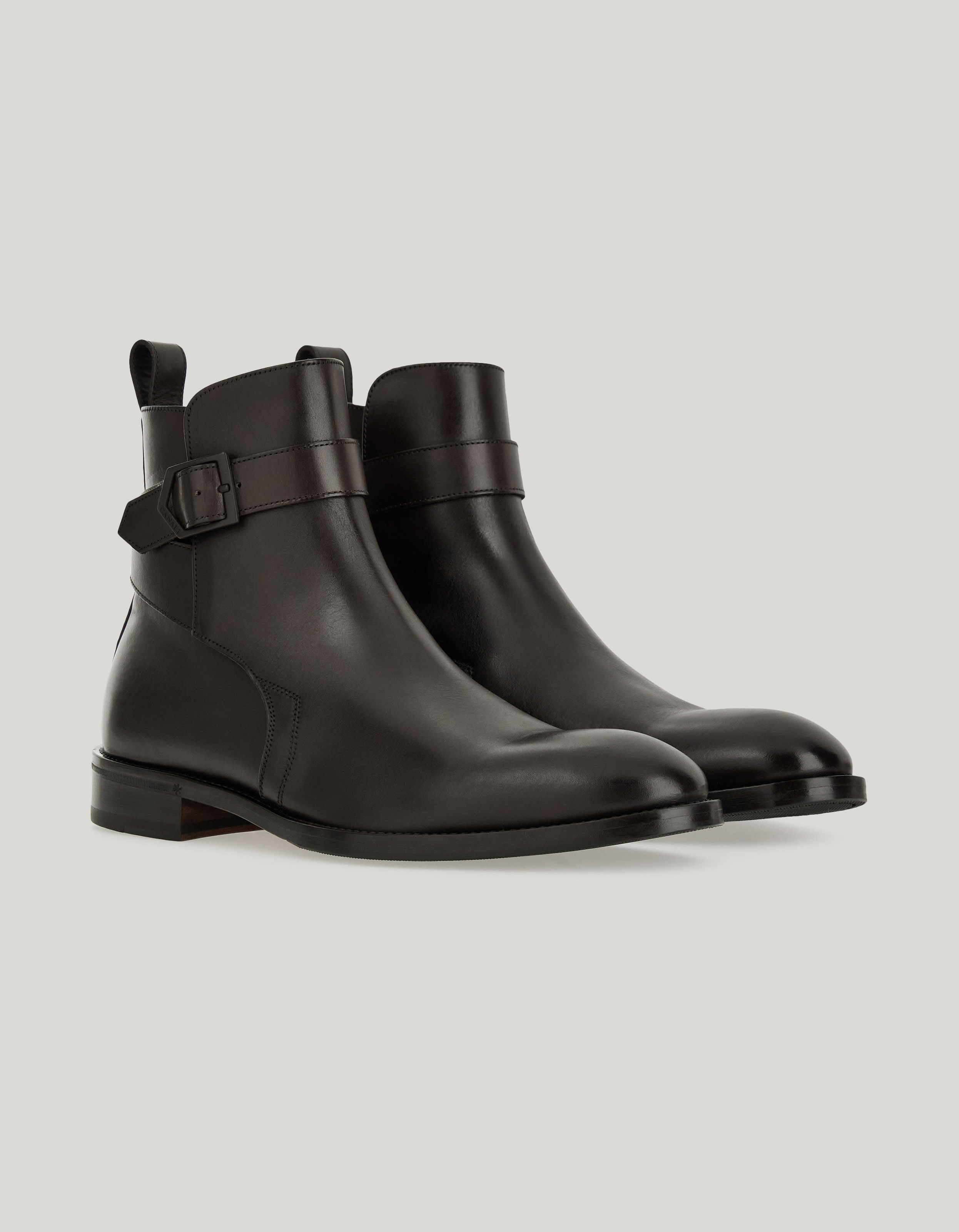 Dark brown smooth calfskin ankle boot with iconic Canali buckle 