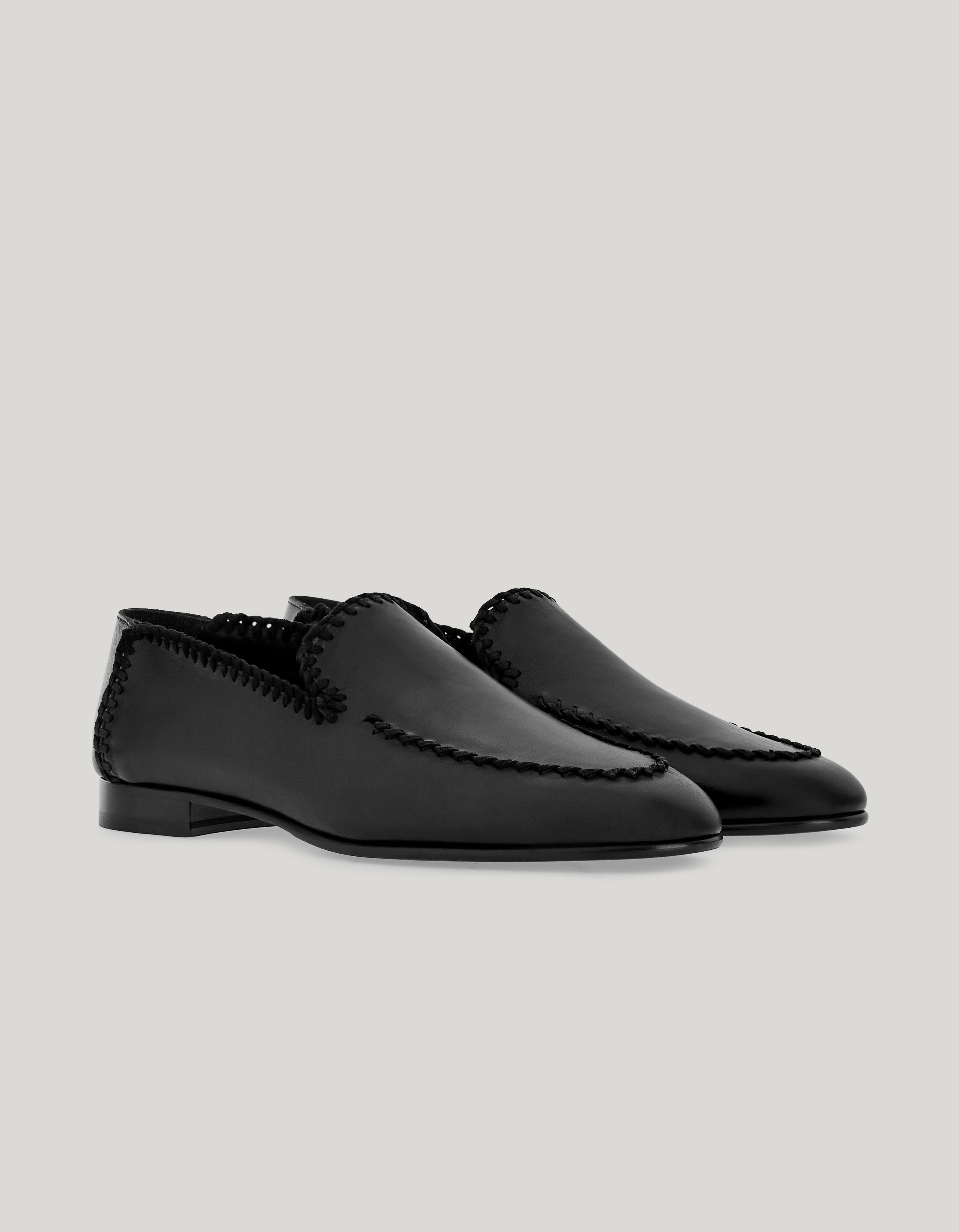 Black calfskin and suede slip-on with leather/rubber sole 