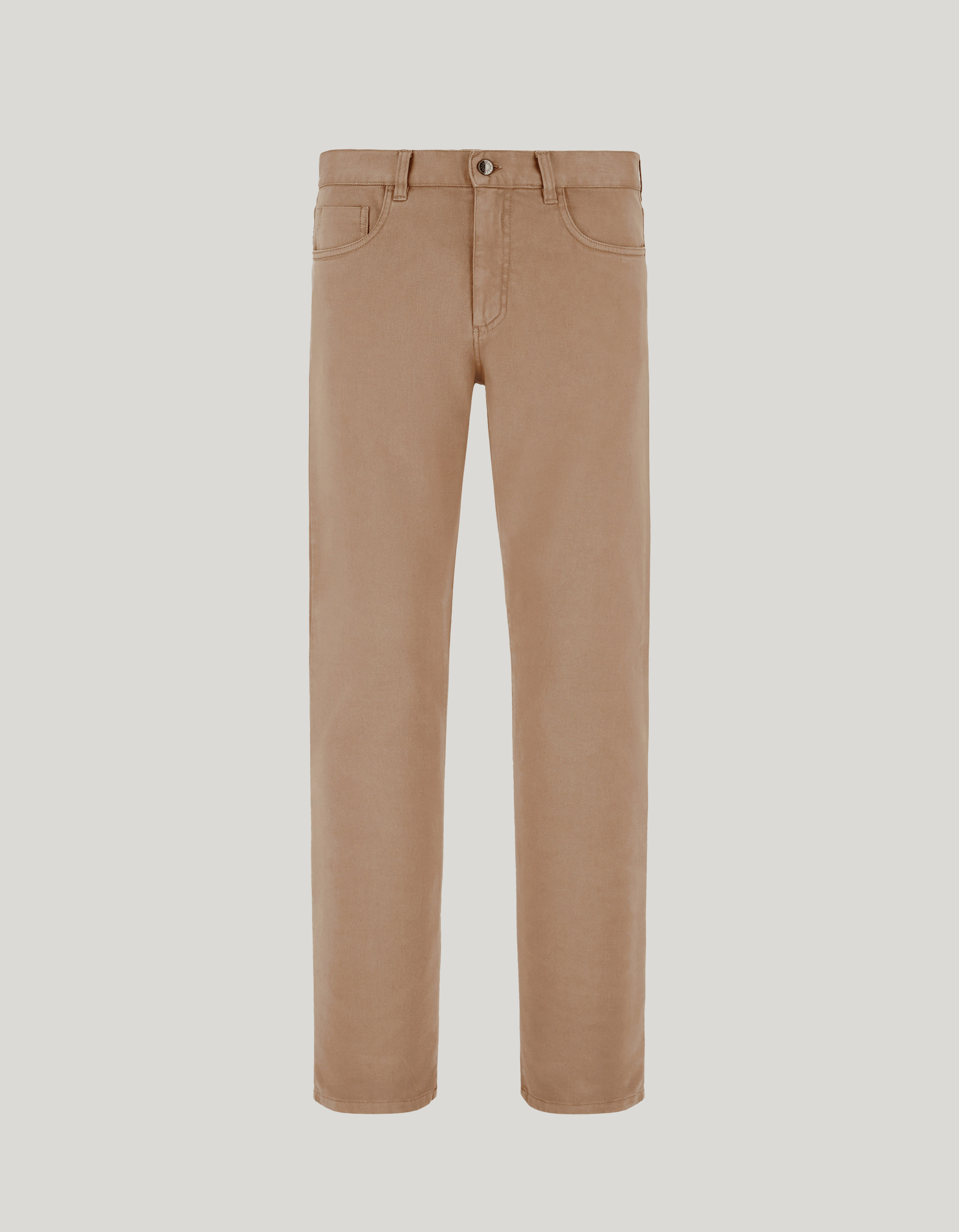 Taupe five-pocket trousers in cotton twill, regular fit 