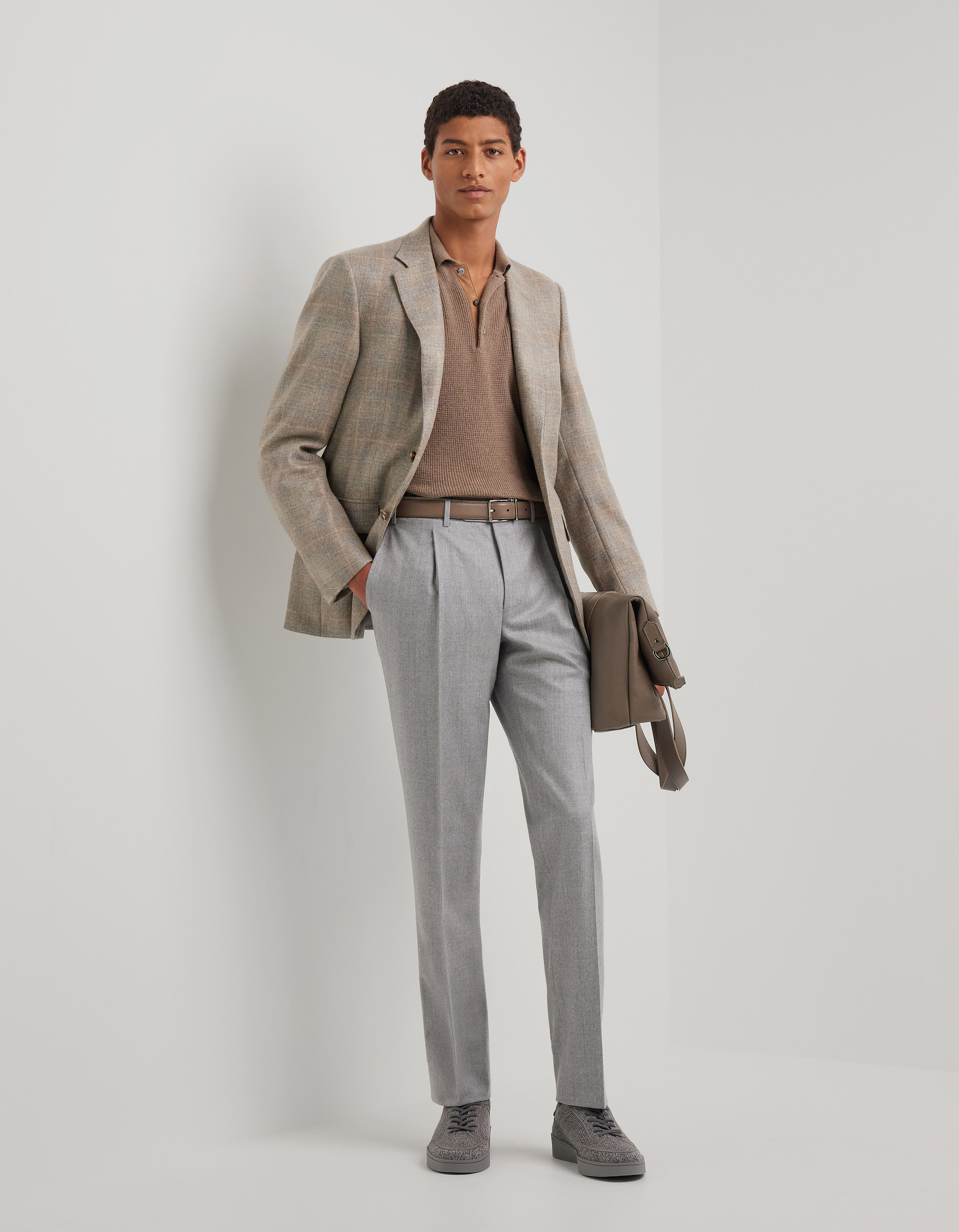 Light gray high-waist trousers in pure wool
