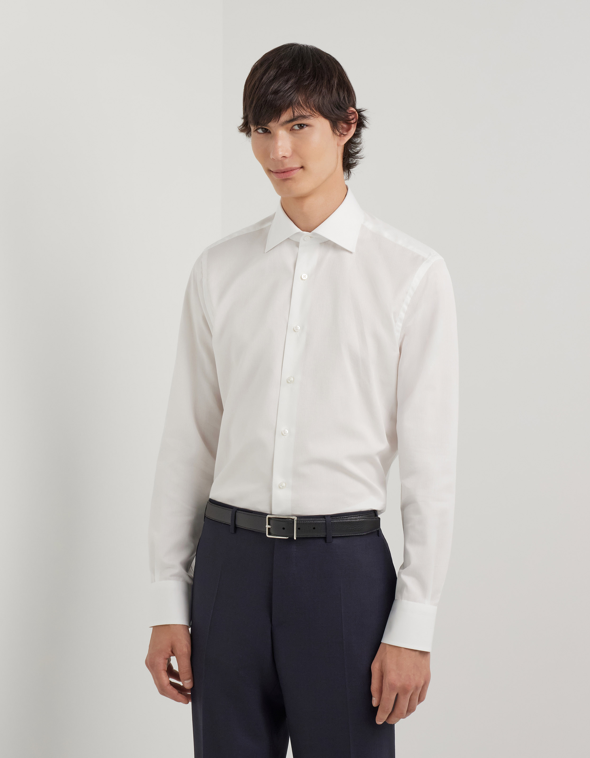 Regular fit shirt in white 170/2 micro-patterned cotton