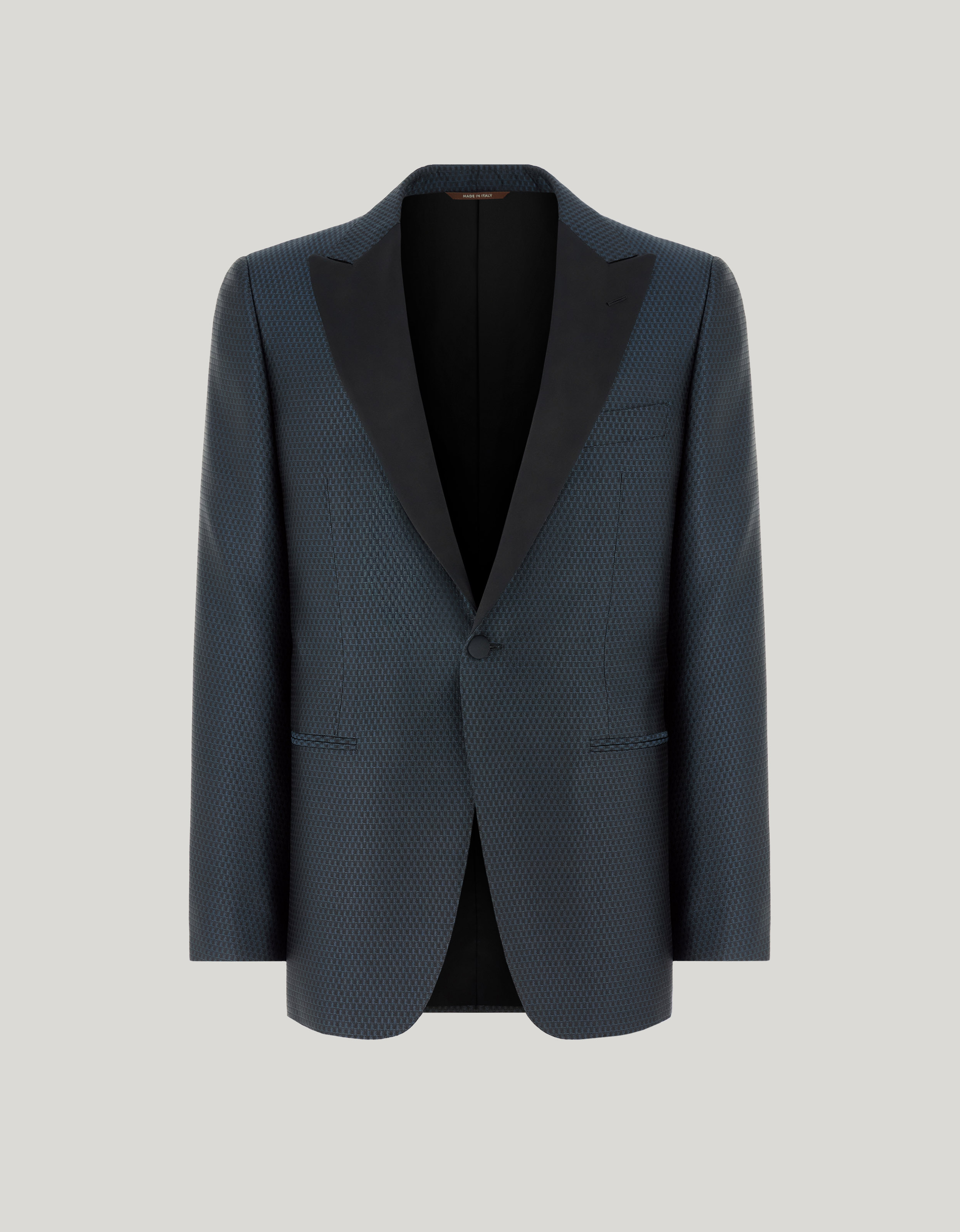 Teal and black pure silk tuxedo jacket 