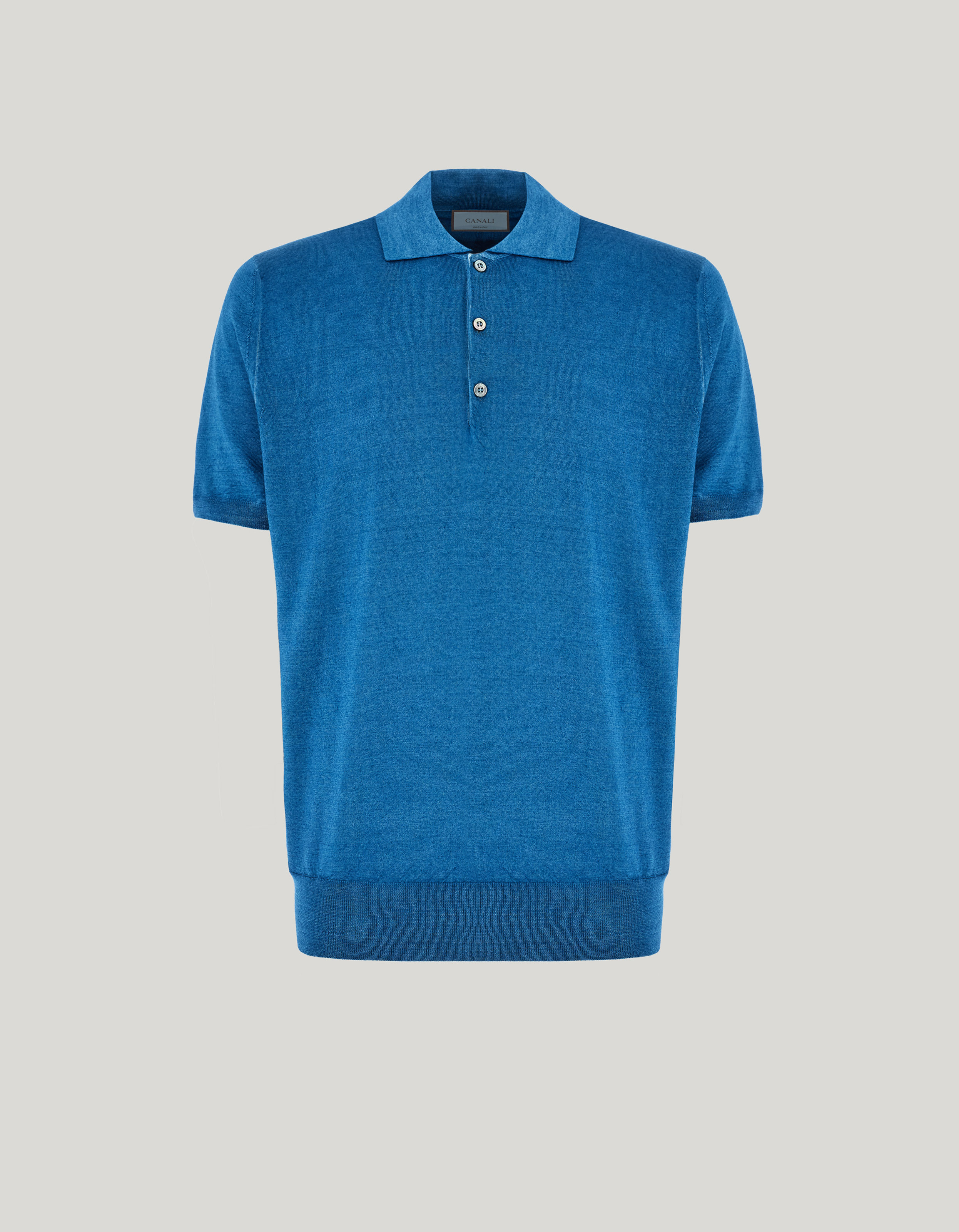Petrol blue Canali Nuvola polo in garment-dyed wool and silk 