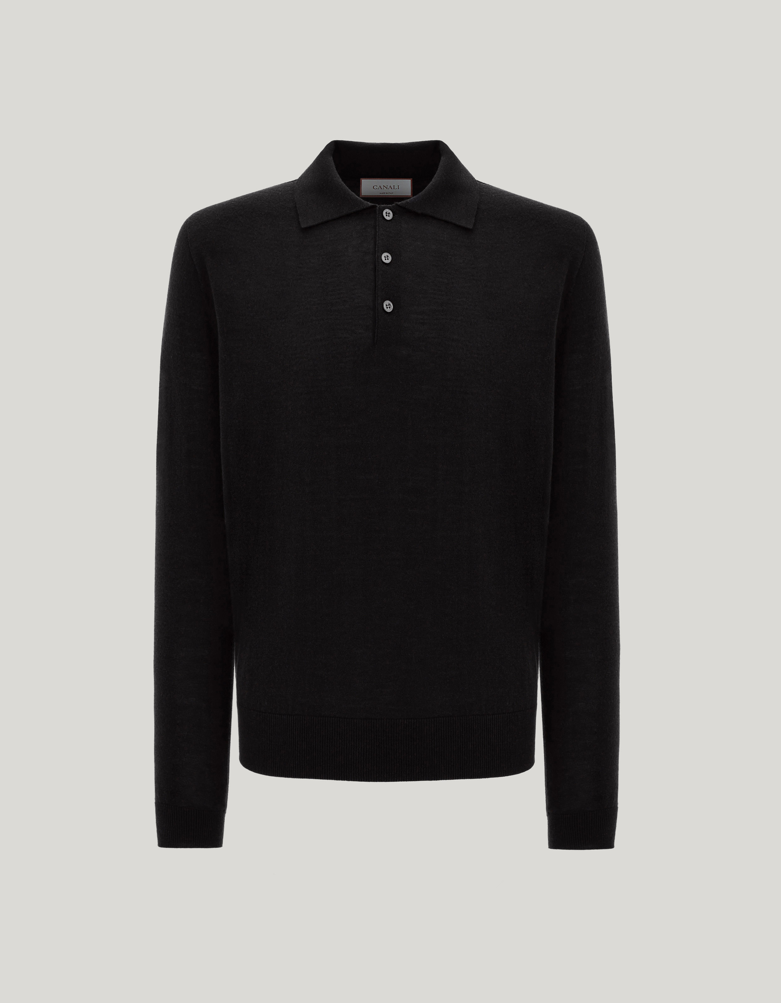 Black seamless Canali Nuvola polo in extra-fine merino wool 