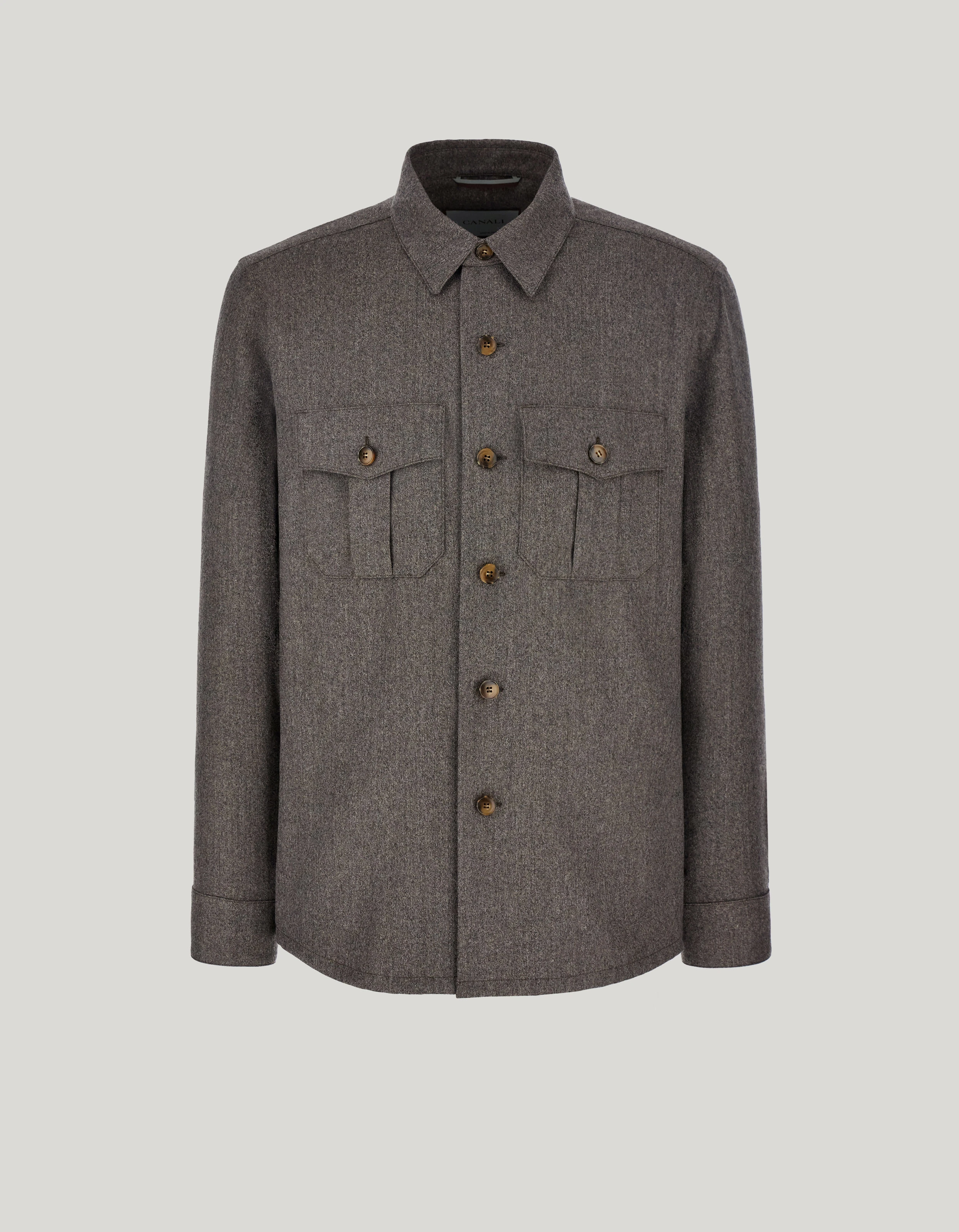 Brown Six-Button Shirt Jacket in Pure Wool Impeccabile 