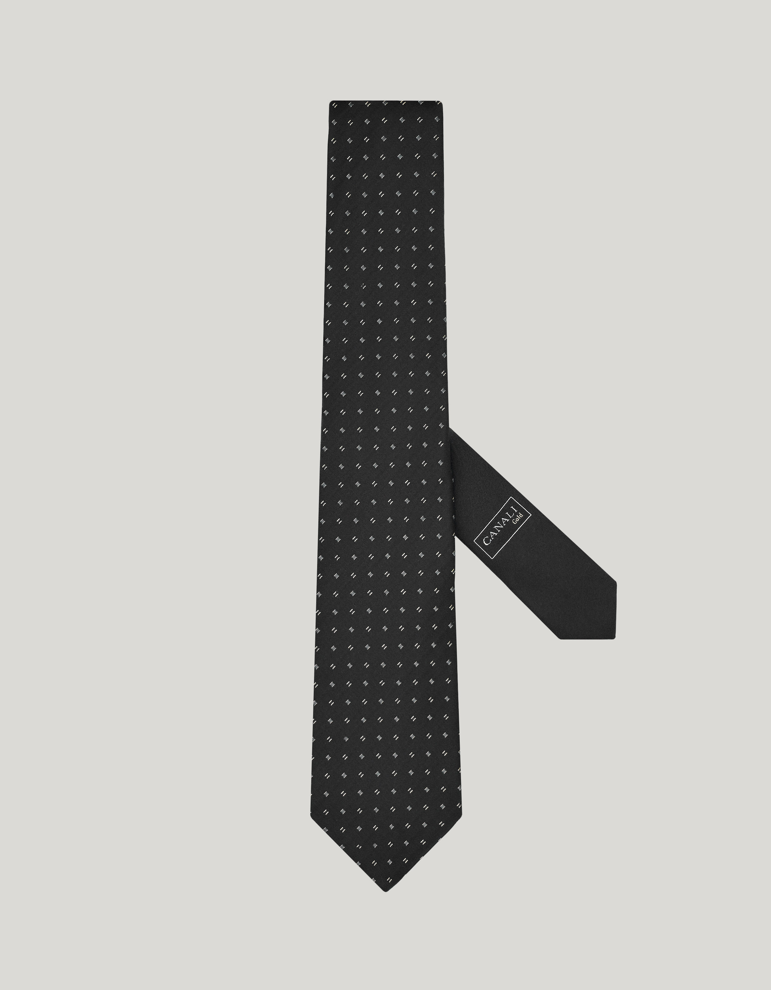 black silk tie, pattern and logo jacquard with gold thread 