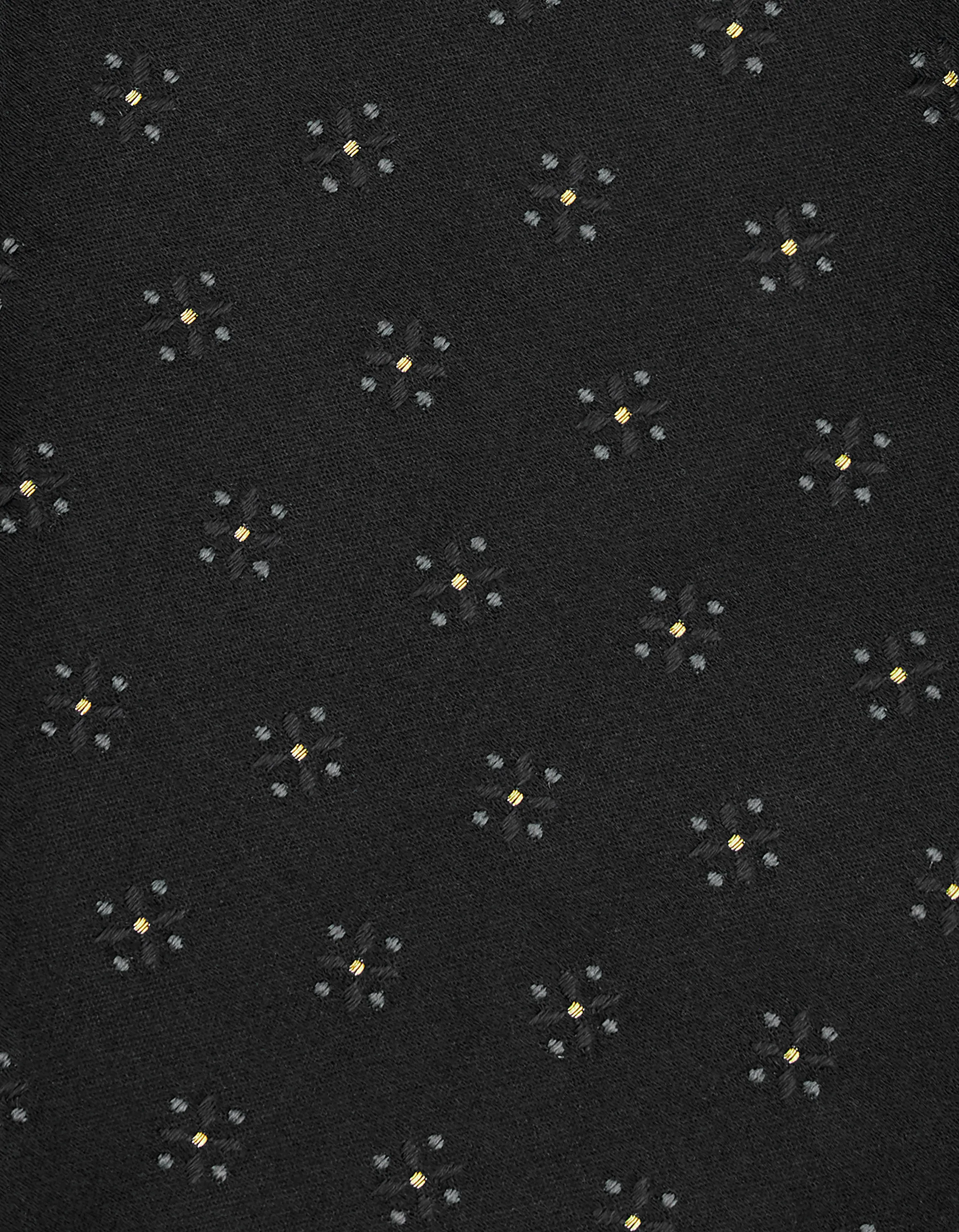 Black silk tie, pattern and logo jacquard with gold thread