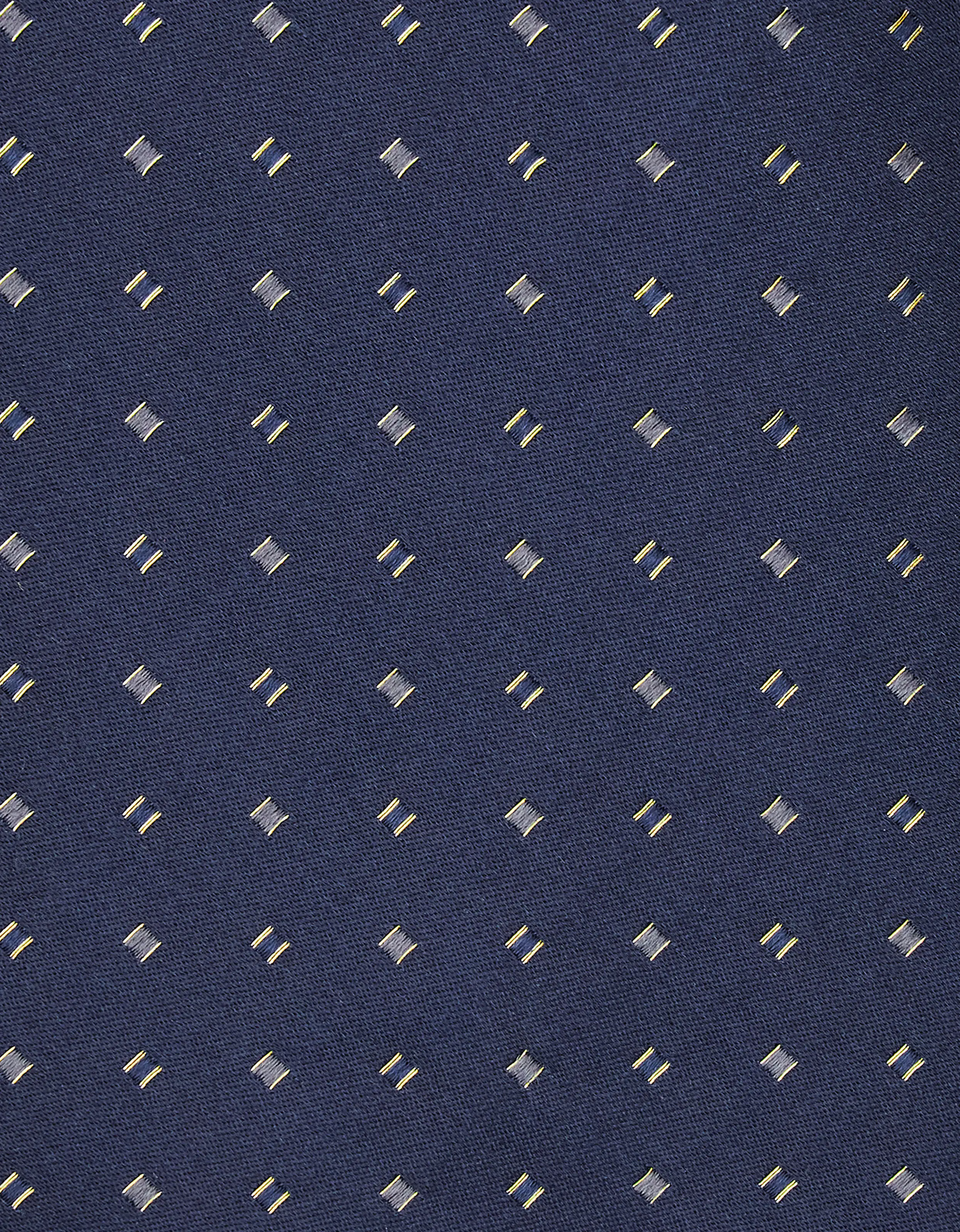 Blue silk tie, pattern and logo jacquard with gold thread