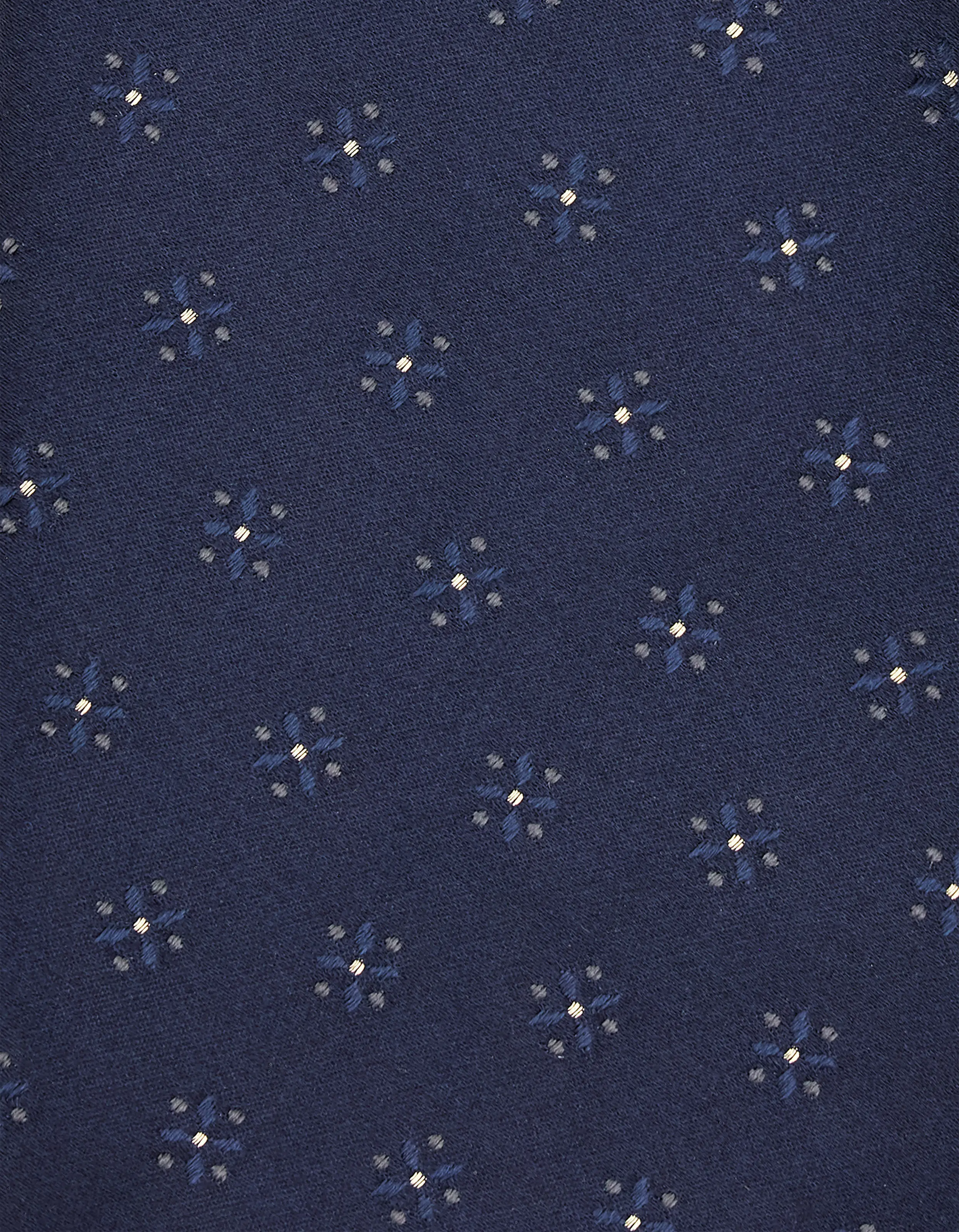 Blue silk tie, motif and logo made of jacquard with gold thread