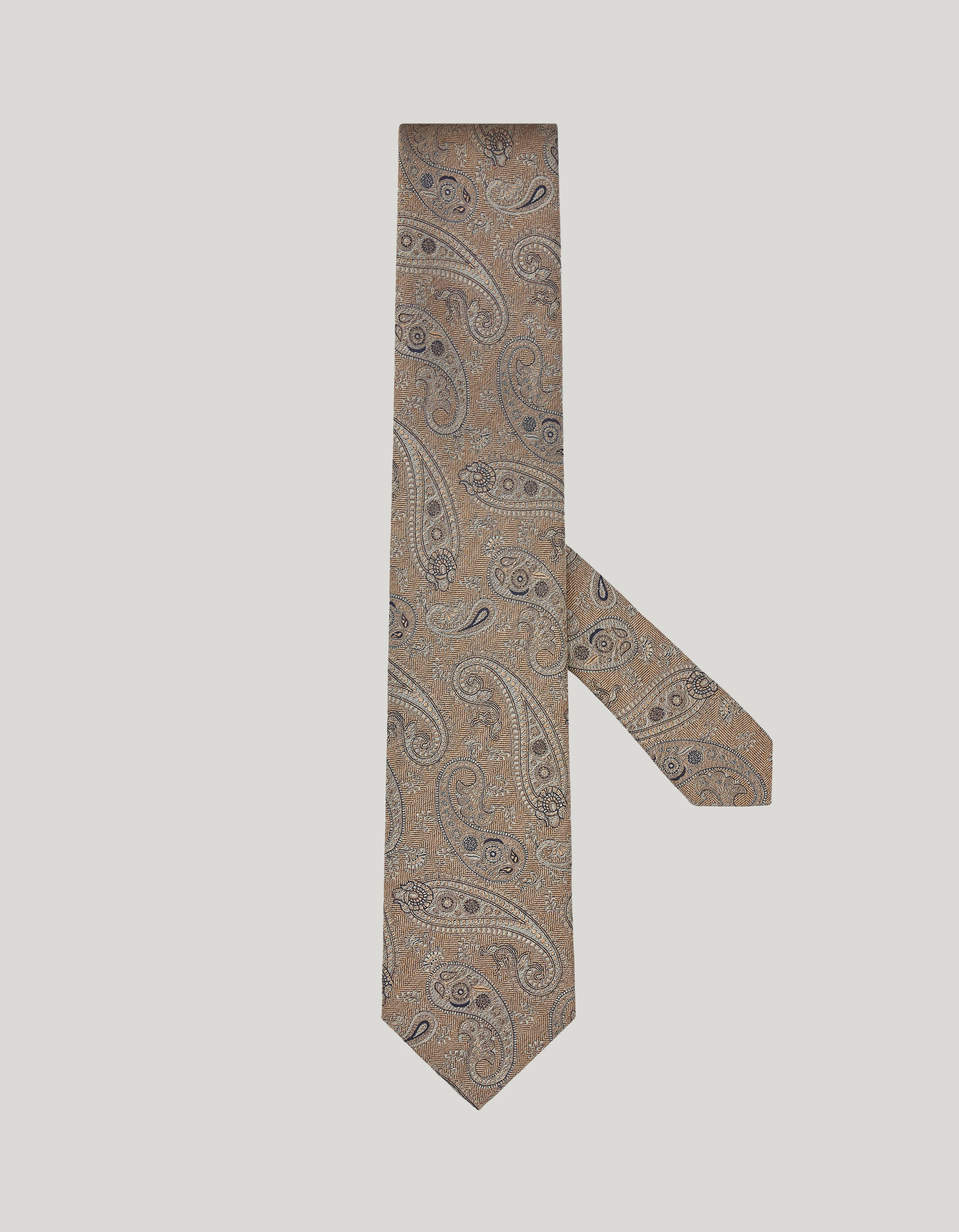 Beige silk tie, paisley motif 