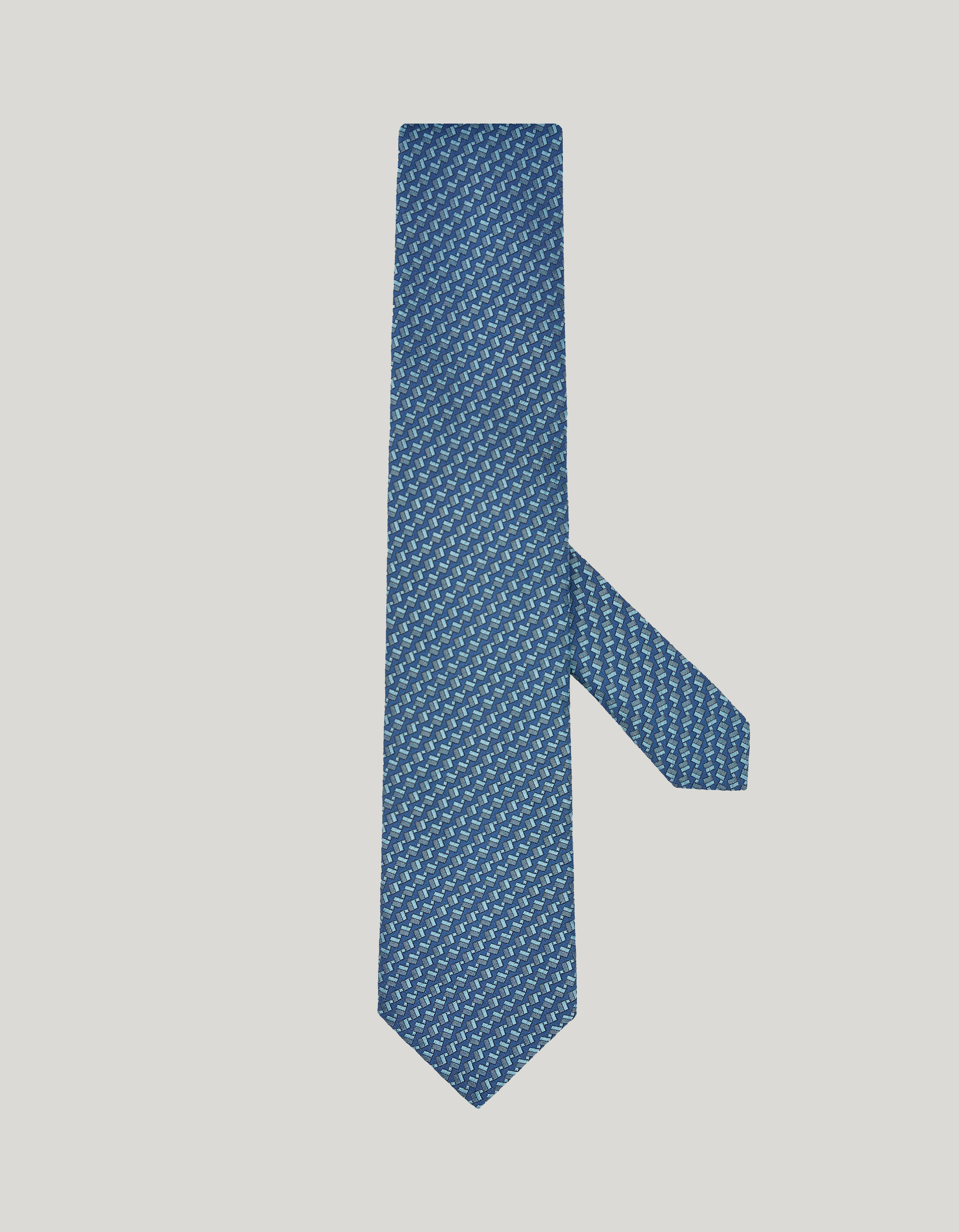 Teal silk tie, geometric pattern 