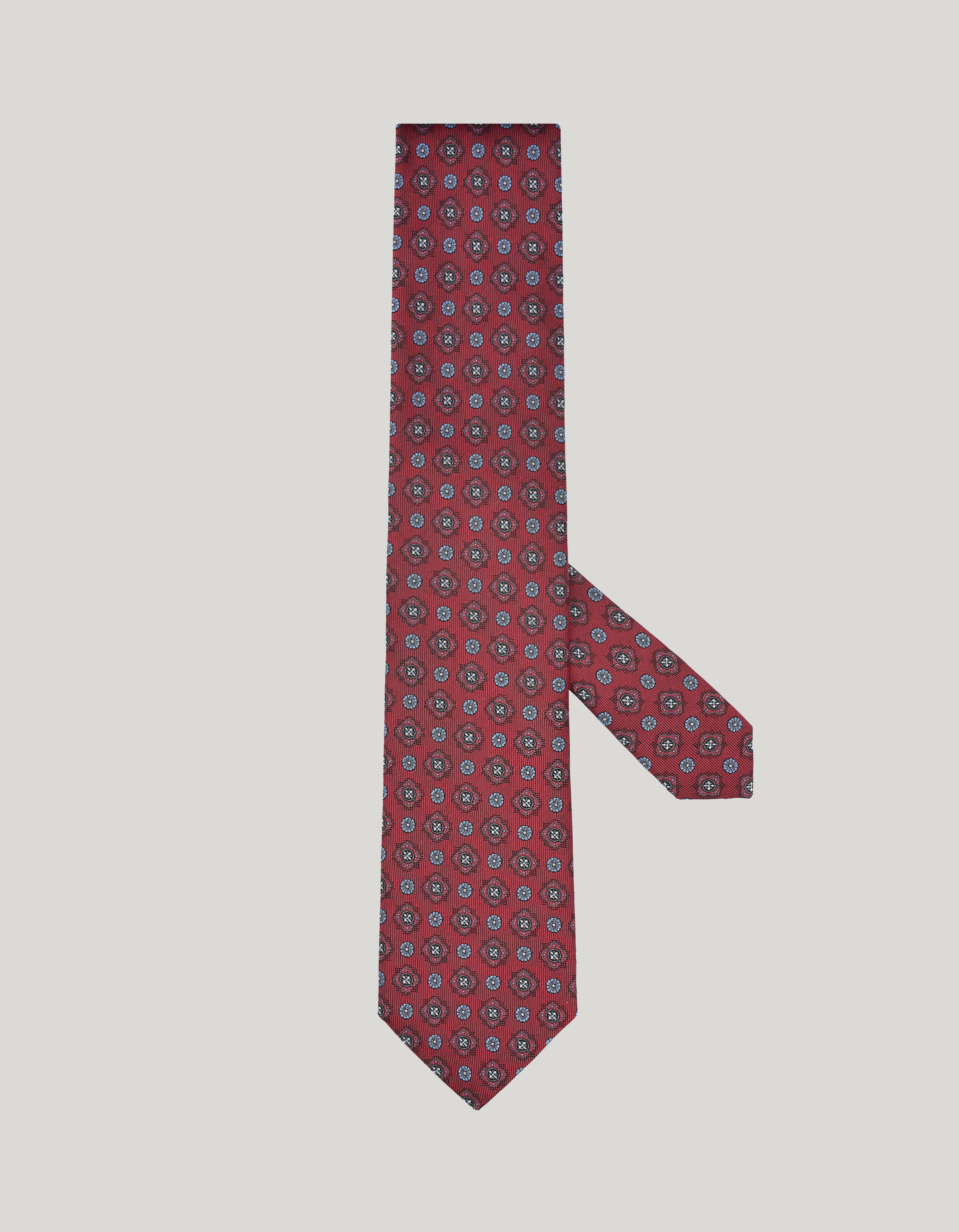 Red silk tie, patterned motif 