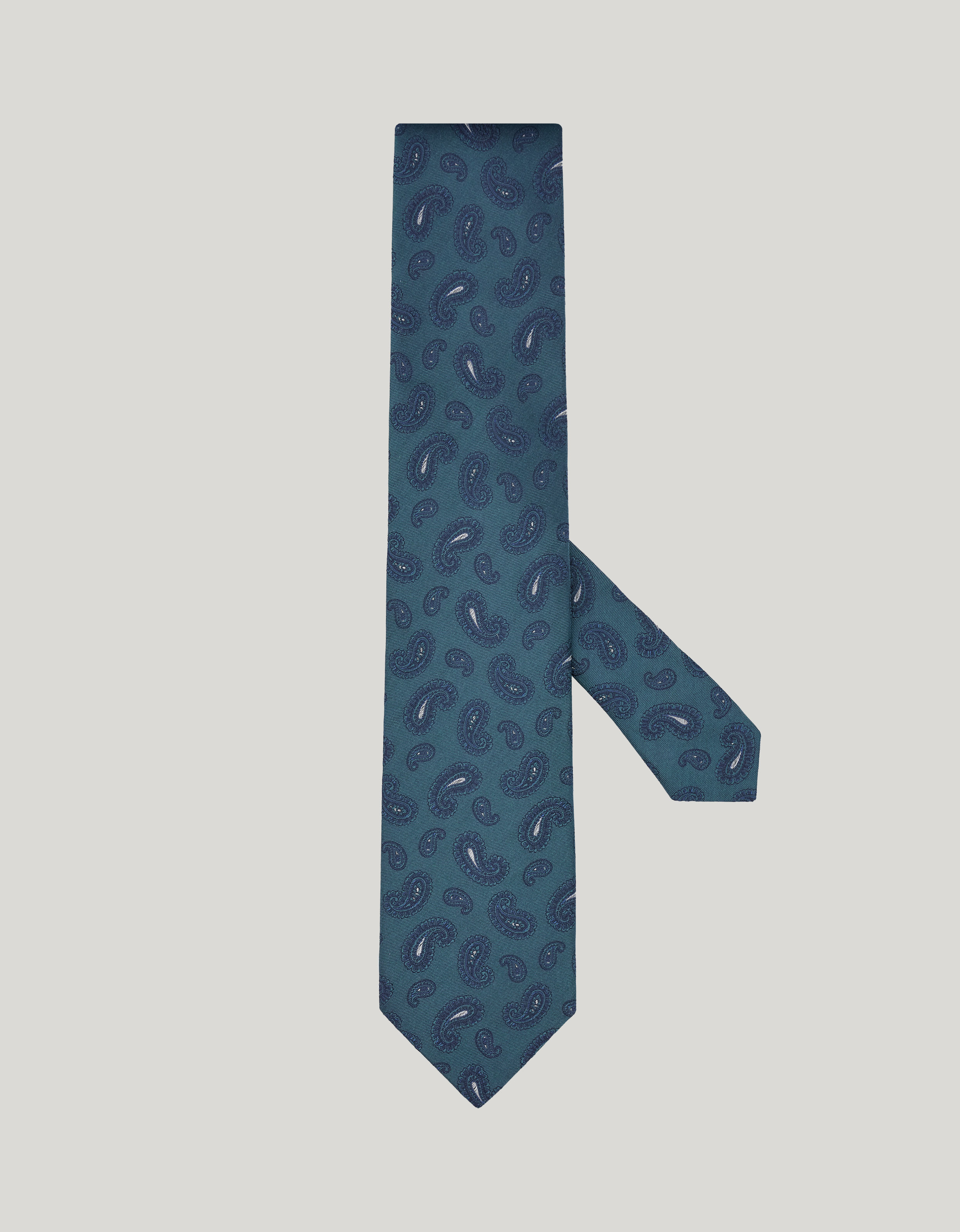Green silk tie, paisley motif 