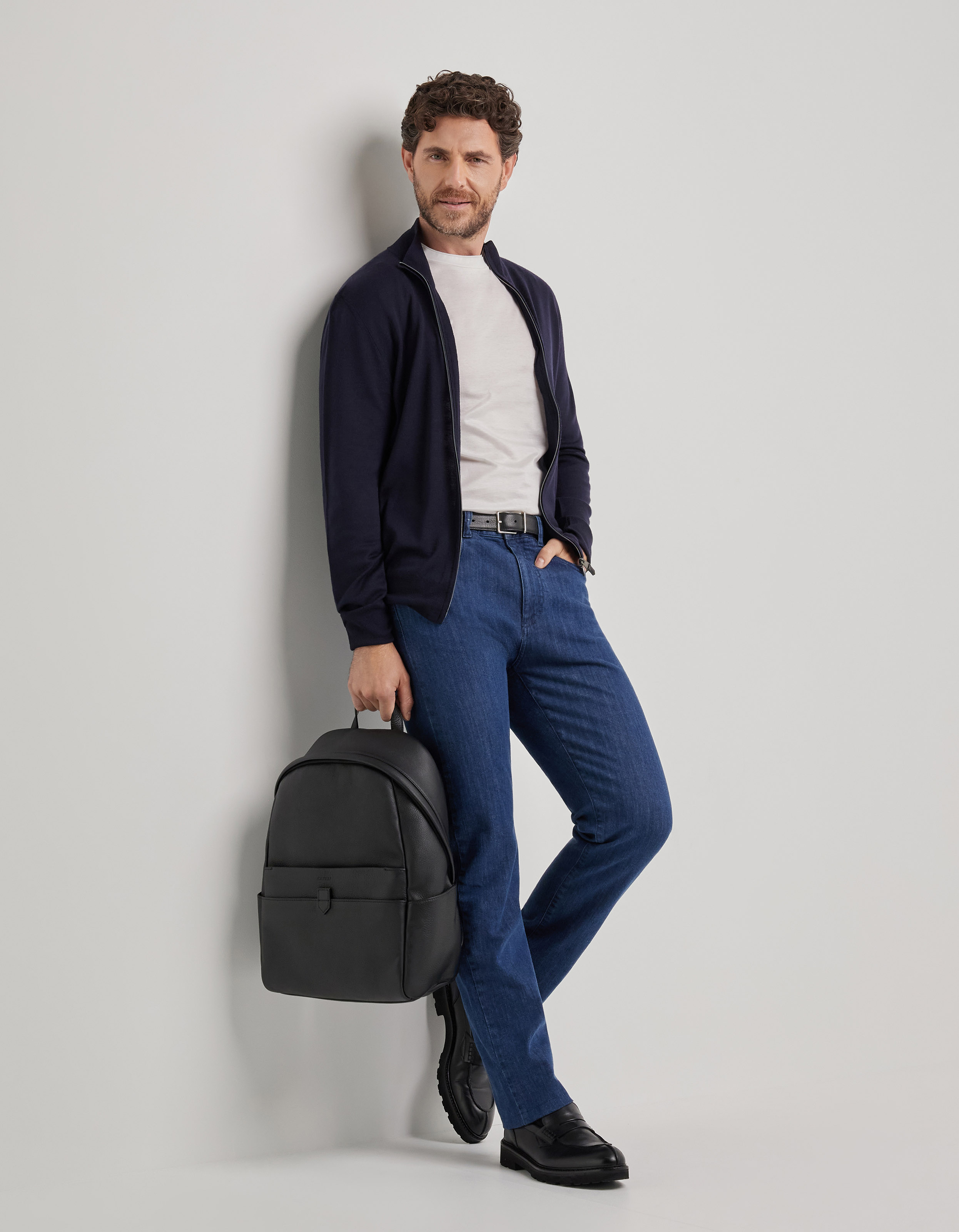 Blue five-pocket denim pants