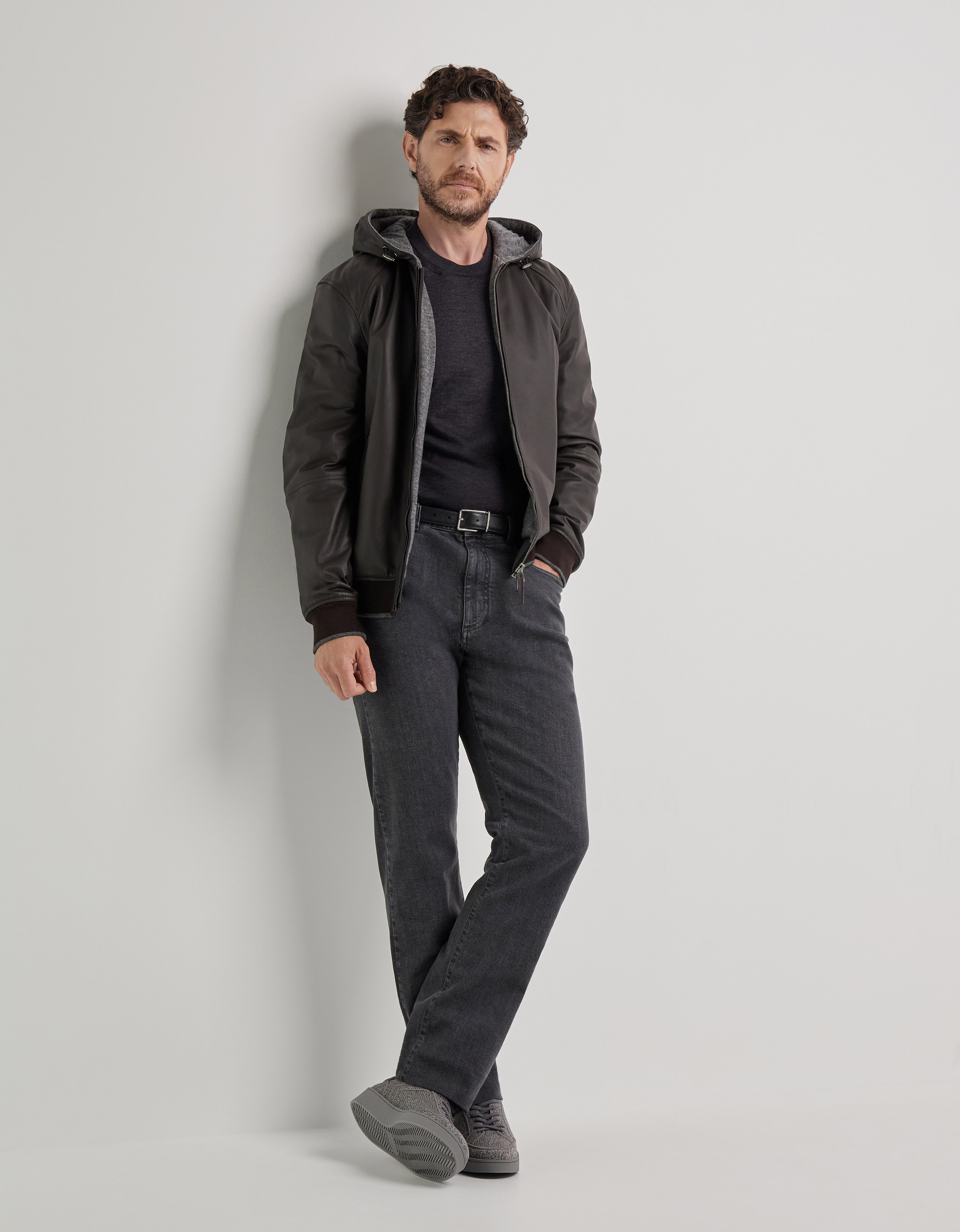Grey five-pocket denim pants