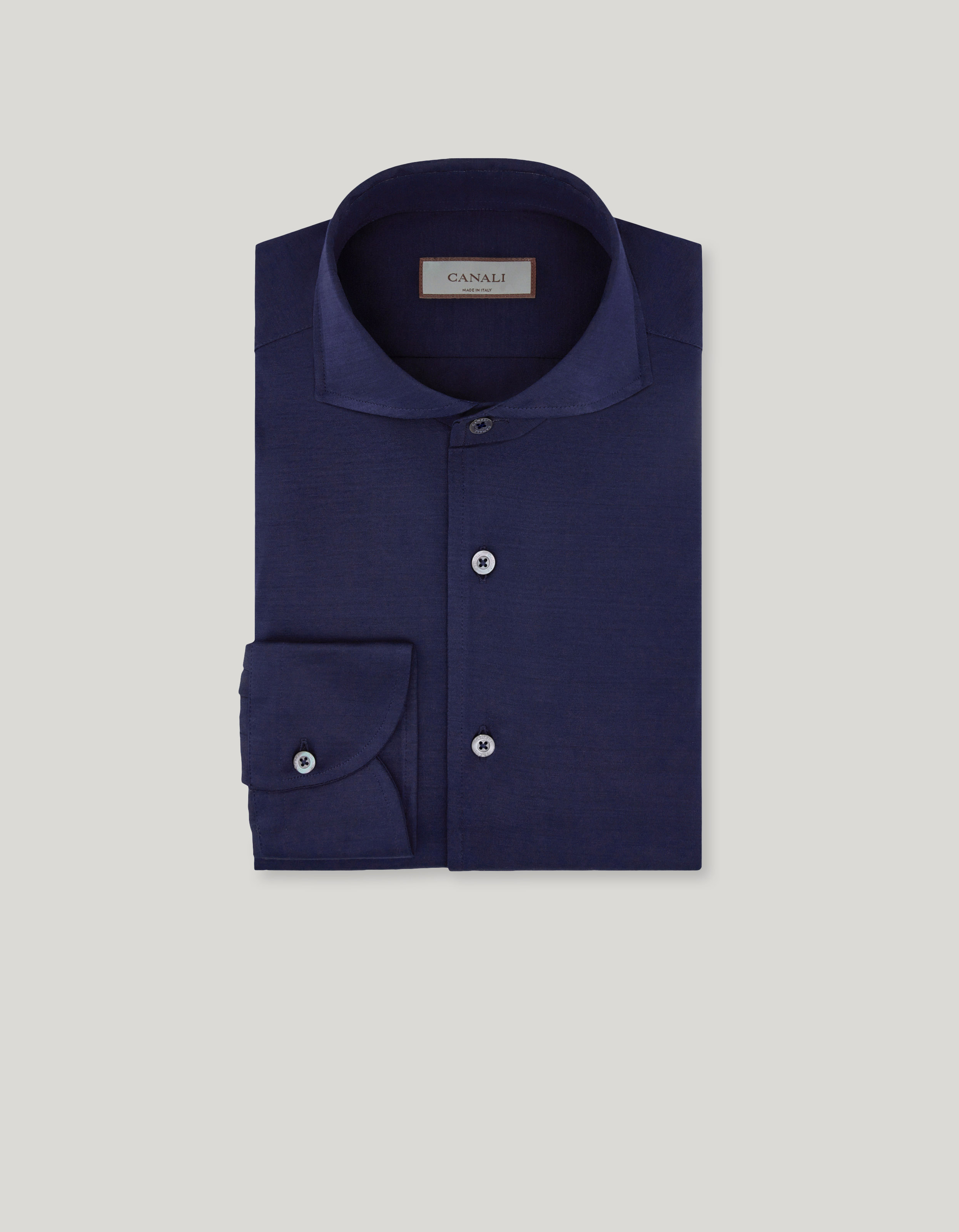 Regular fit shirt in navy blue cotton jersey 