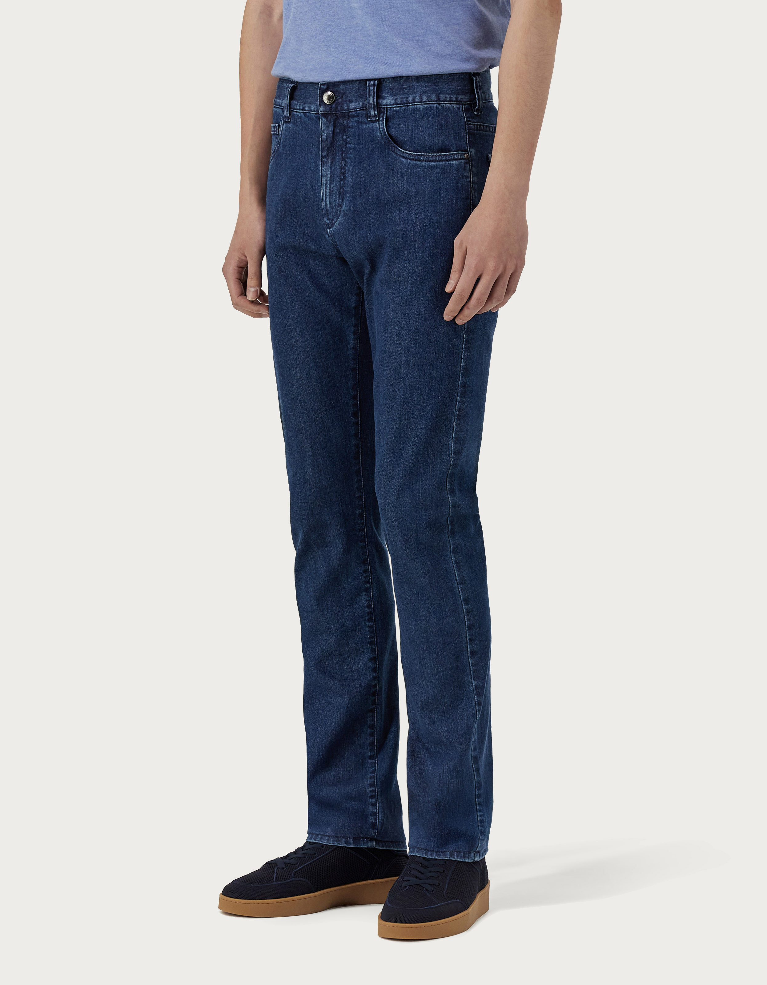 Five-pocket regular-fit stretch denim pants in blue