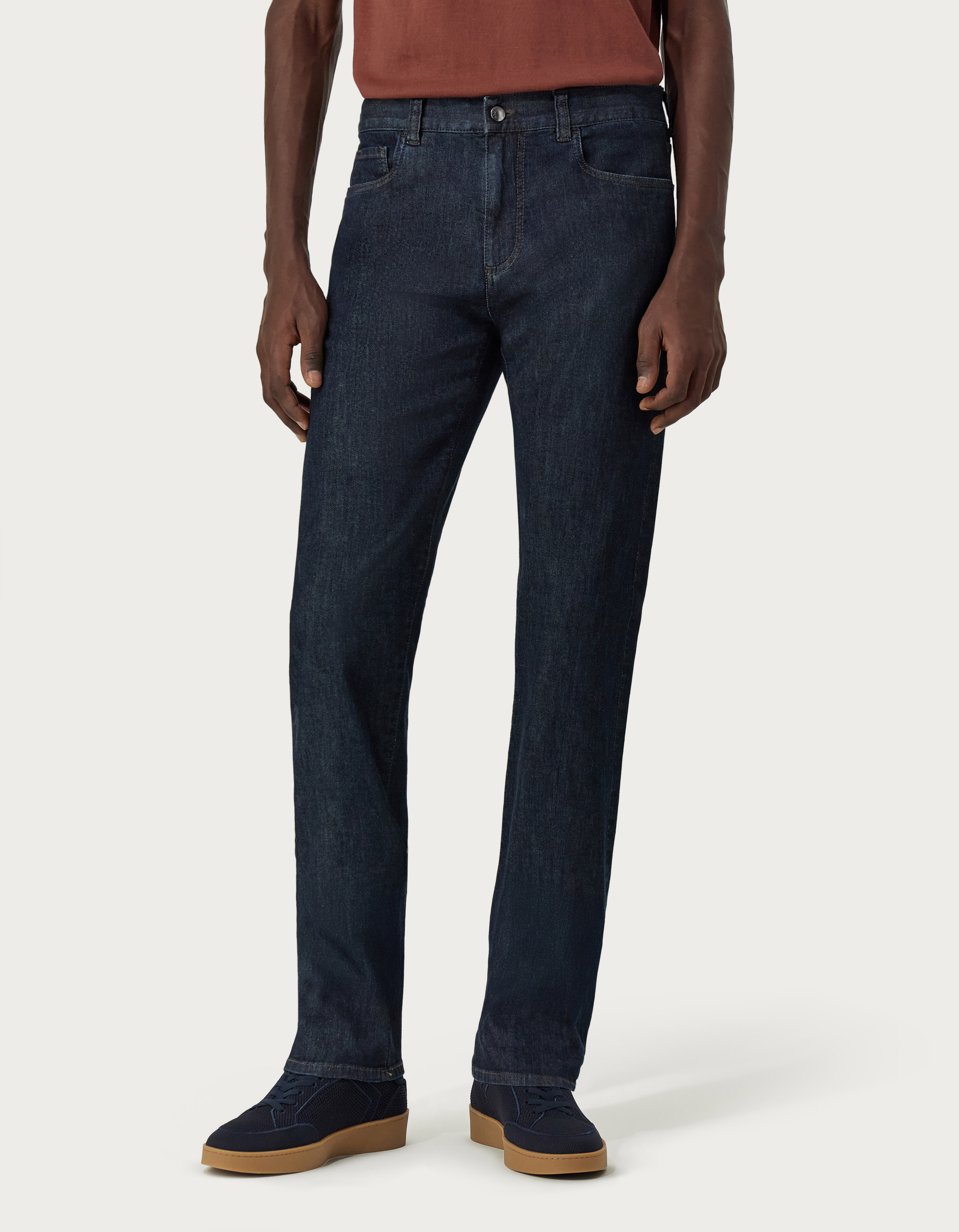 Stretch soft-touch five-pocket denim jeans in blue