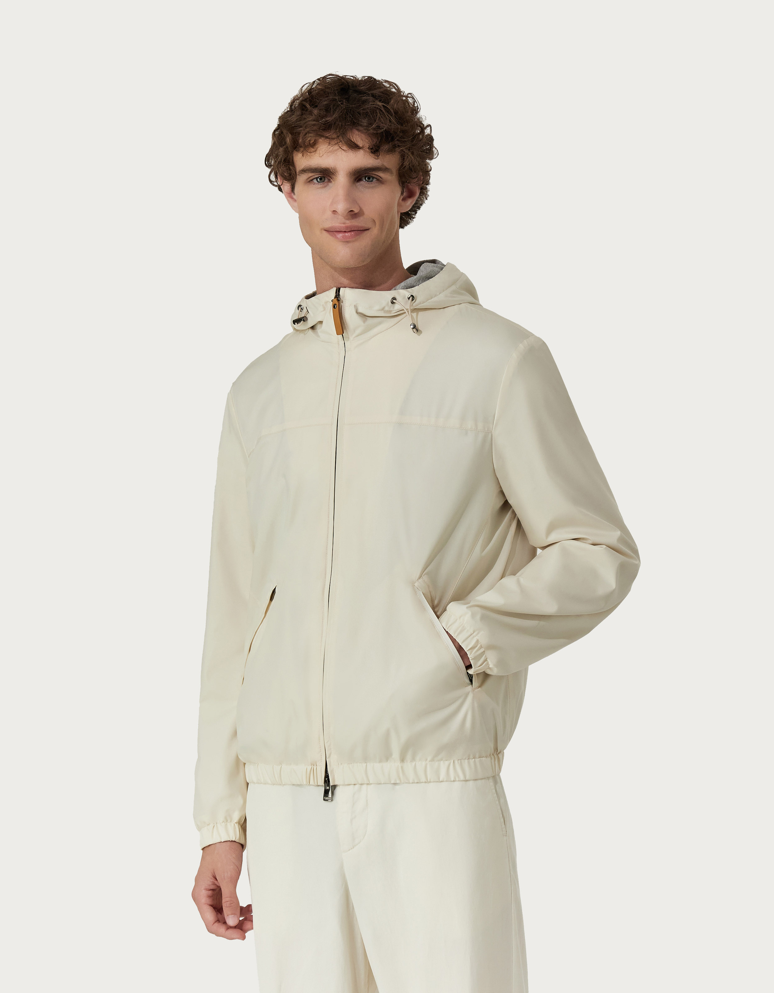 Canali Nuvola hooded jacket in off-white technical fabric