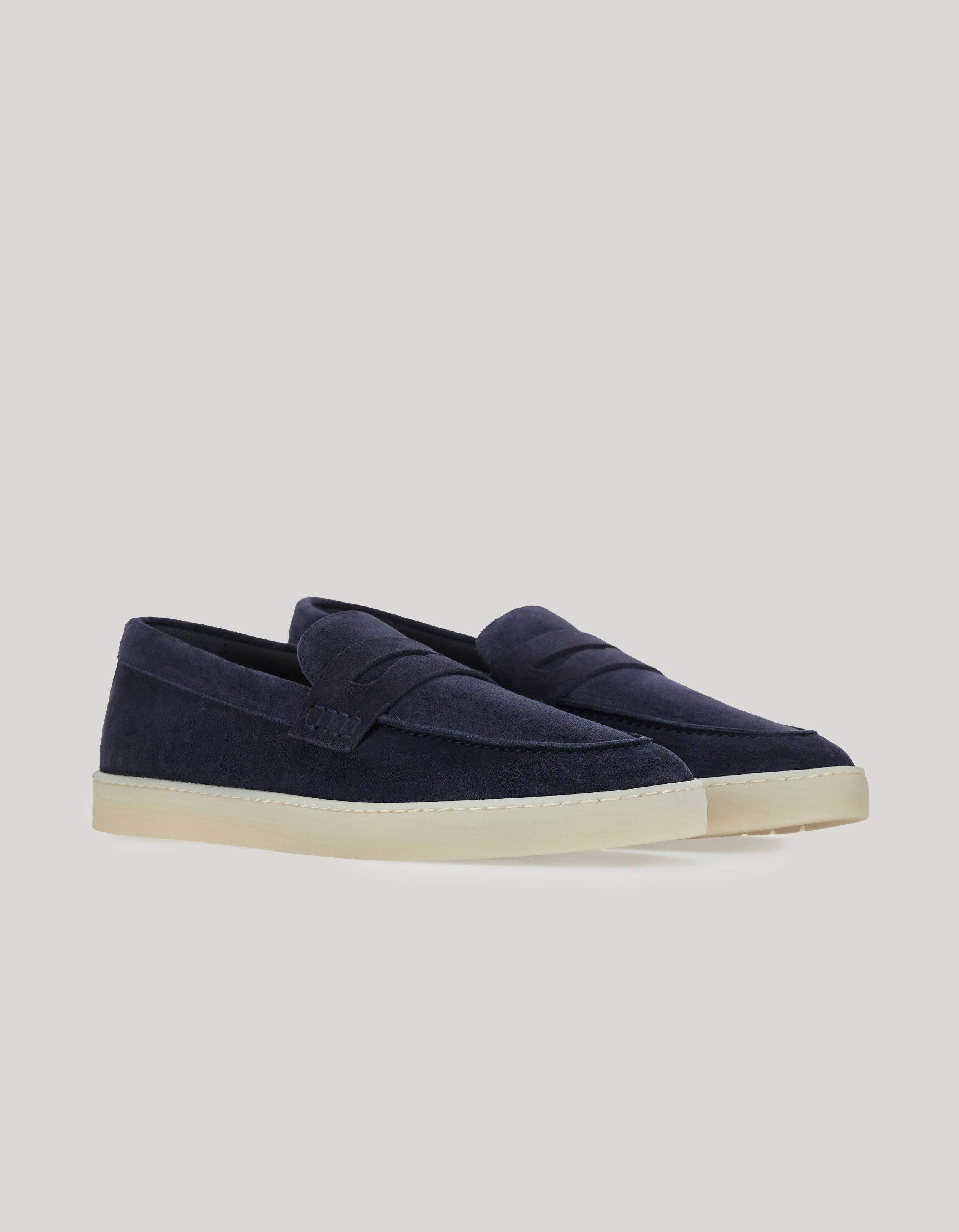 Penny loafers in blue suede calfskin 