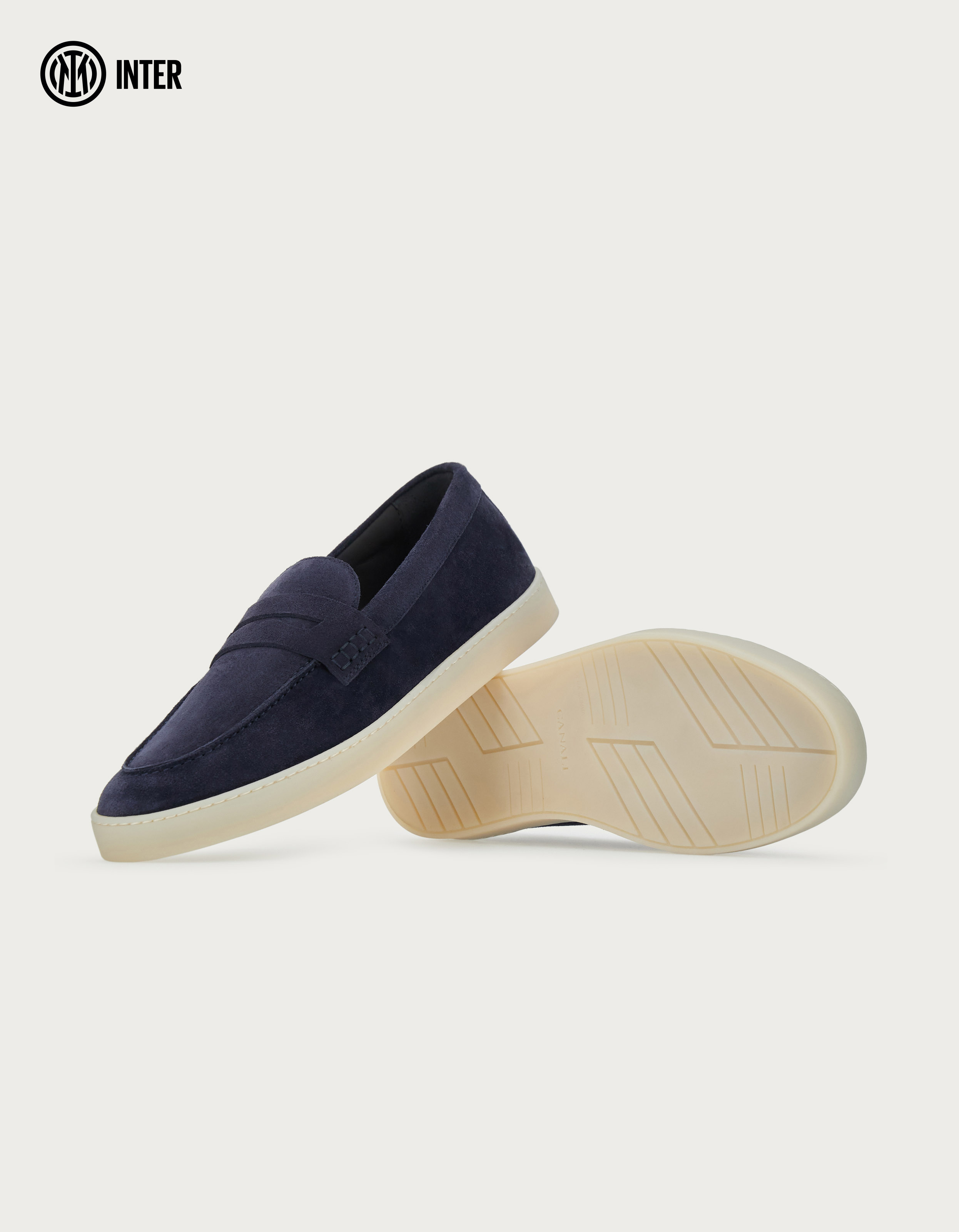 Penny loafers in blue suede calfskin